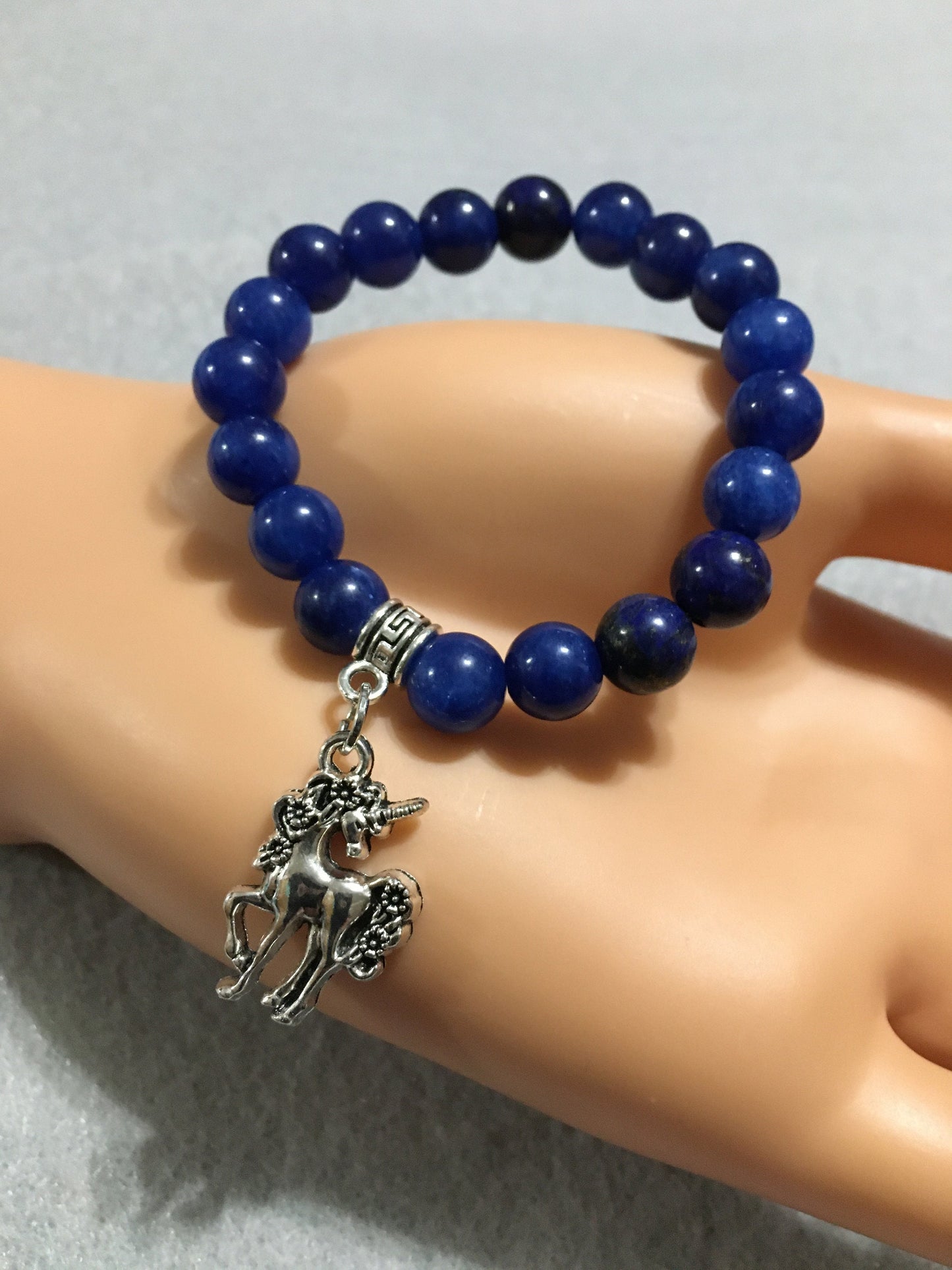 Lapis Lazuli Unicorn Charm Bracelet: Antique Silver, Handmade
