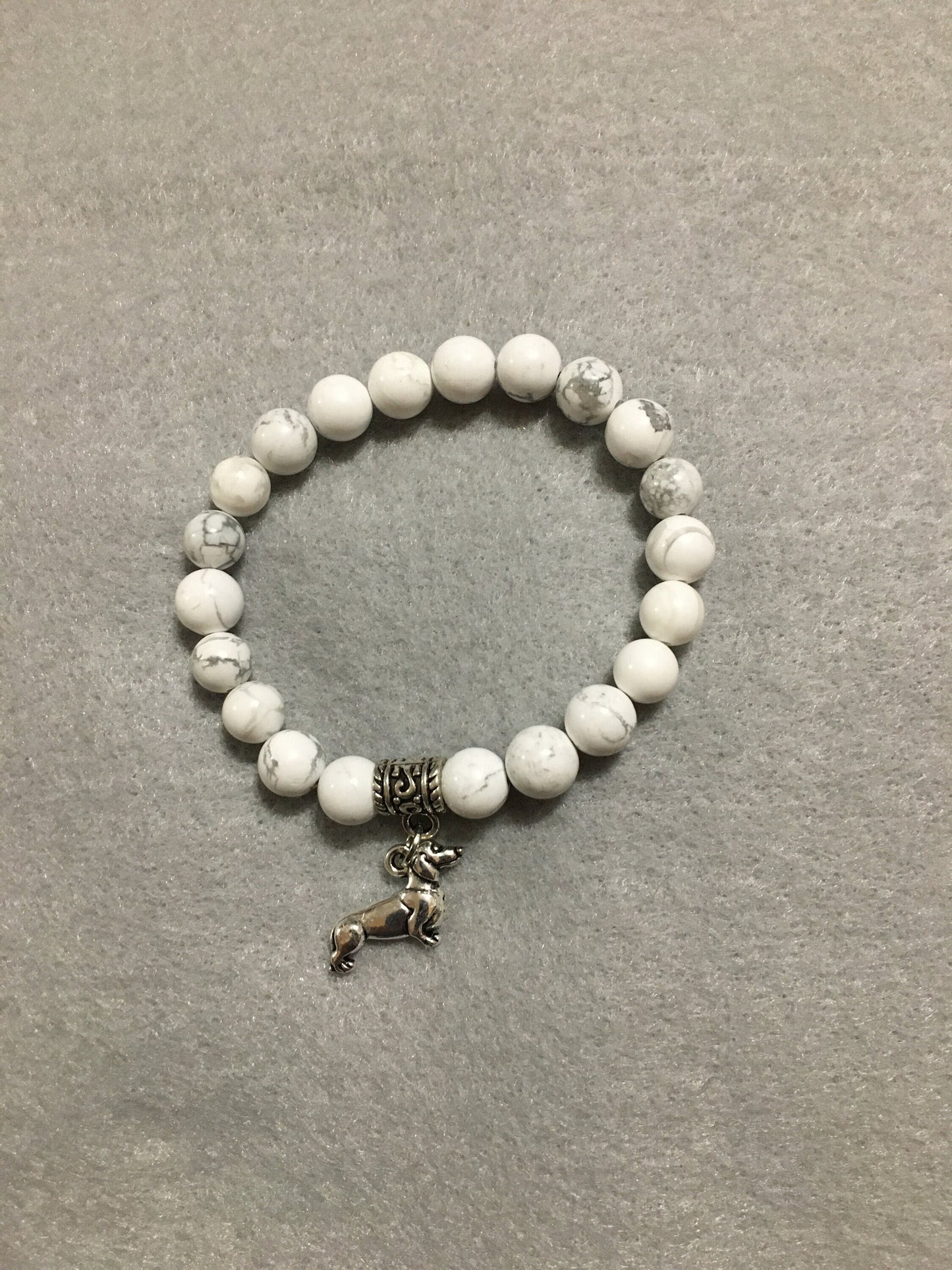Dachshund Charm Bracelet: Howlite Gemstone Beads, Dog Memorial Gift