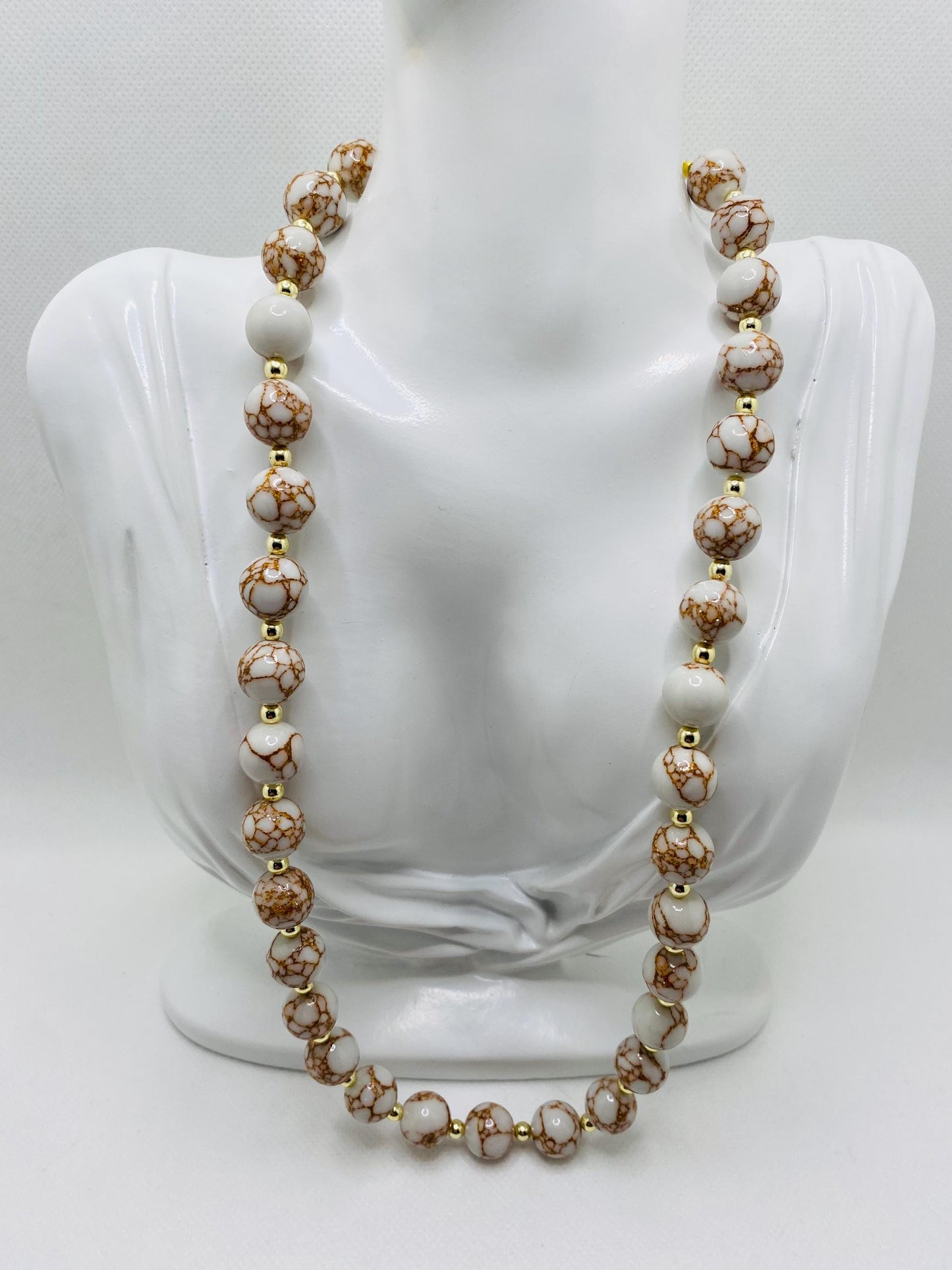 Howlite Gemstone Necklace: Gold Hematite Beaded Jewelry