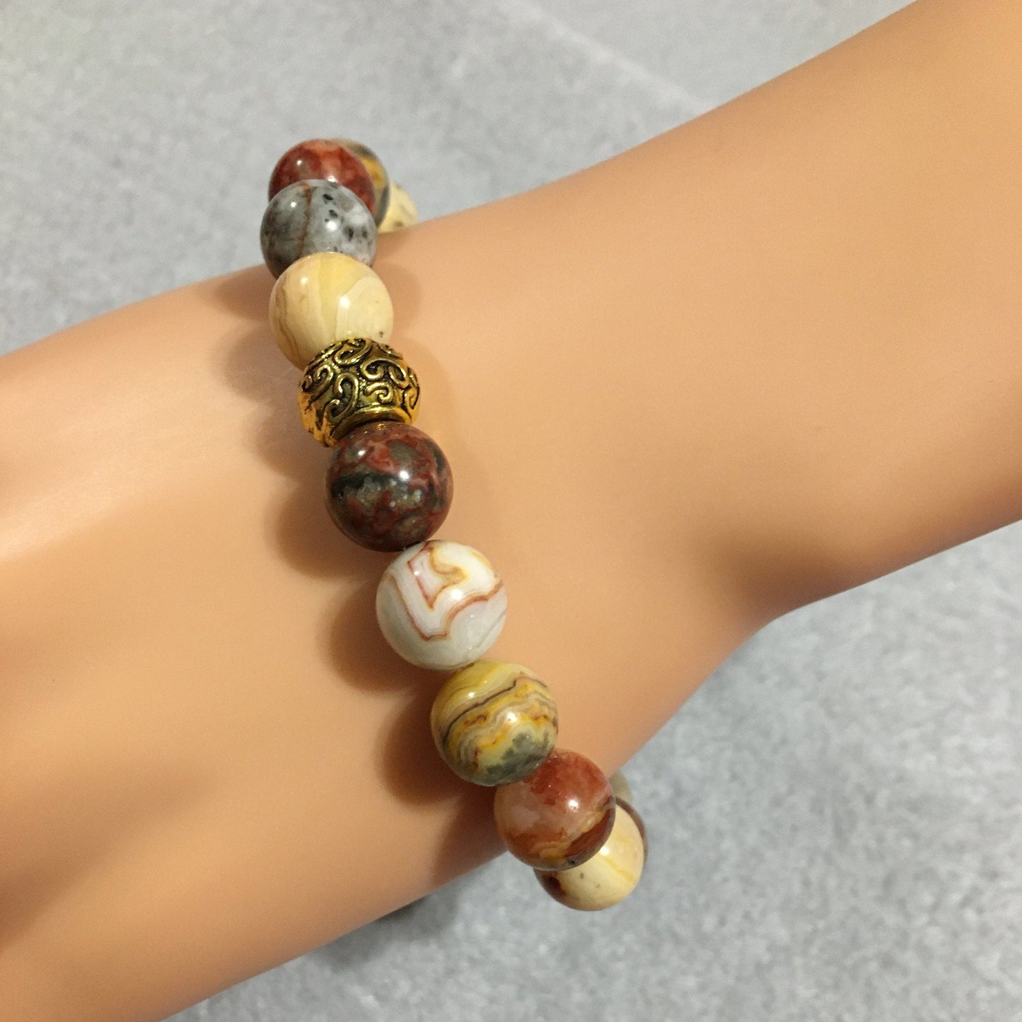 Mens Bracelet with Agate Gemstone Beads & Tibetan Jewelry Spacers - Handmade Jewelry - Gifts for Him