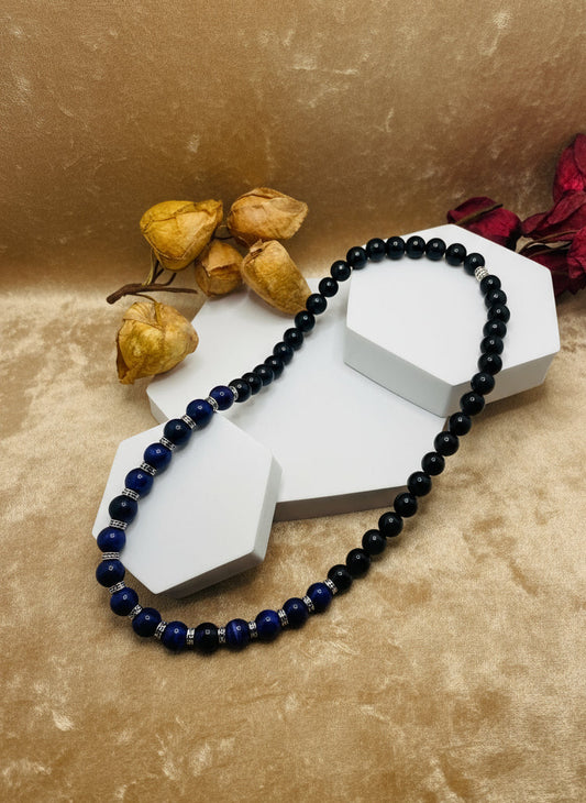 Purple Tigers Eye & Black Onyx Necklace: Tibetan Silver Accents