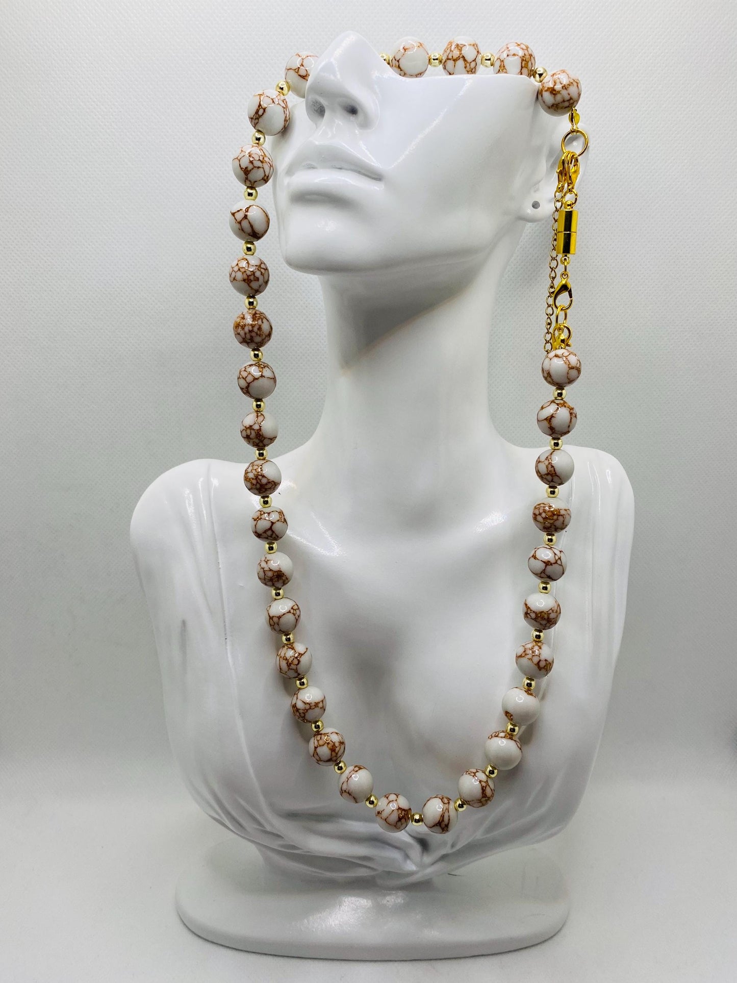 Howlite Gemstone Necklace: Gold Hematite Beaded Jewelry