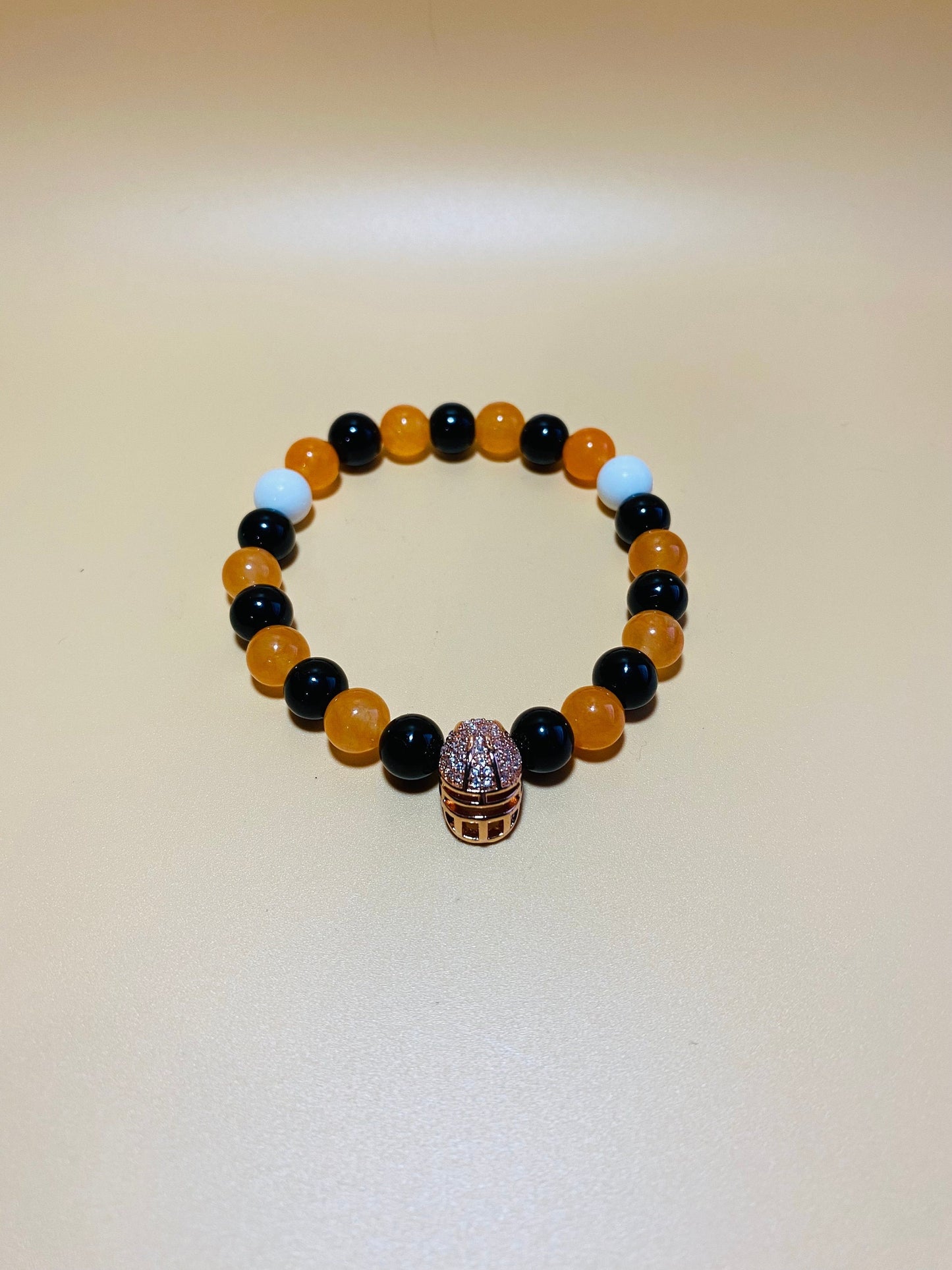Cincinnati Bengals Bracelet: Onyx & Jade Gemstone Beads with Football Helmet