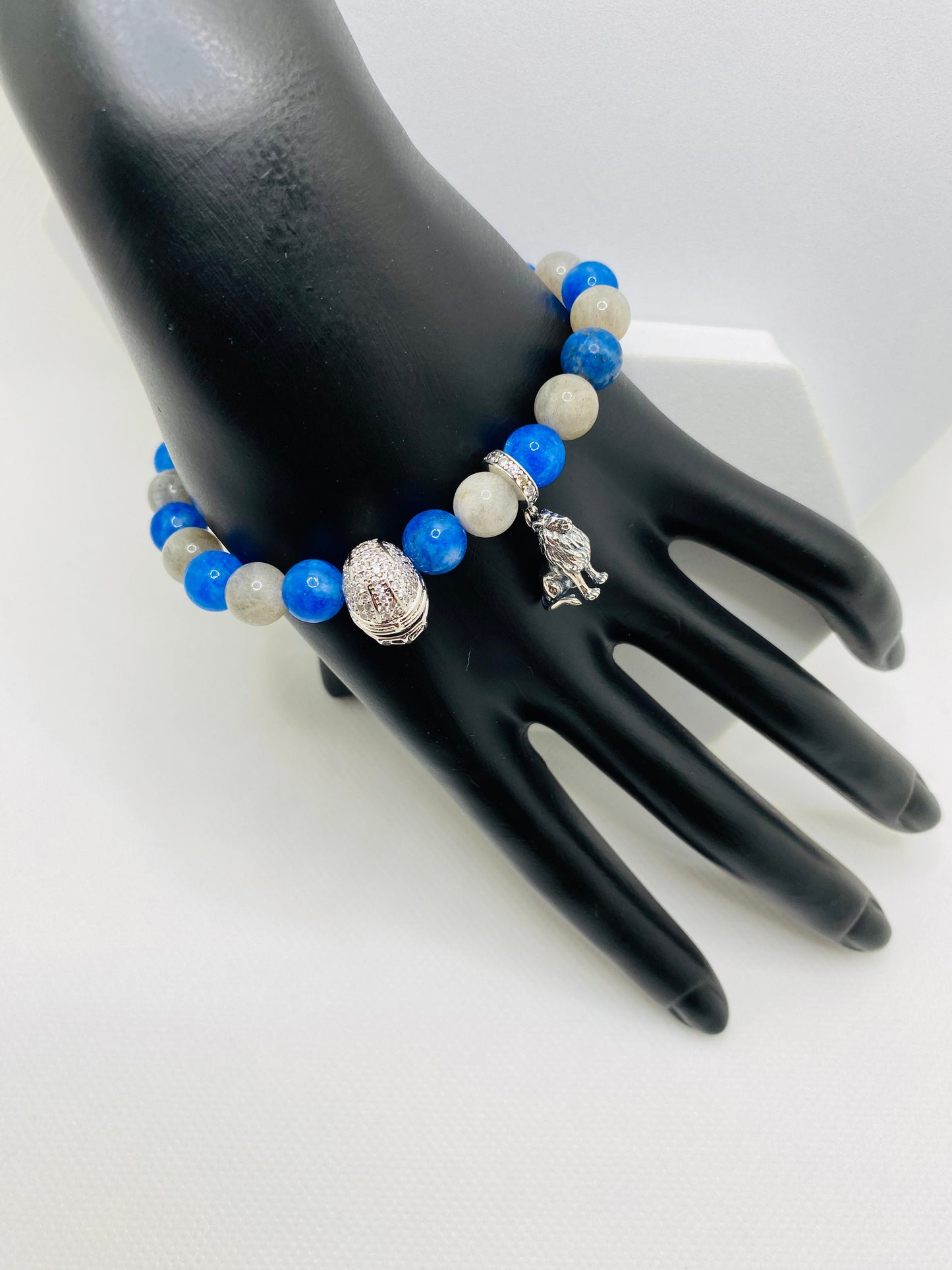 Detroit Lions Charm Bracelet: Labradorite & Kyanite Gemstone Beads
