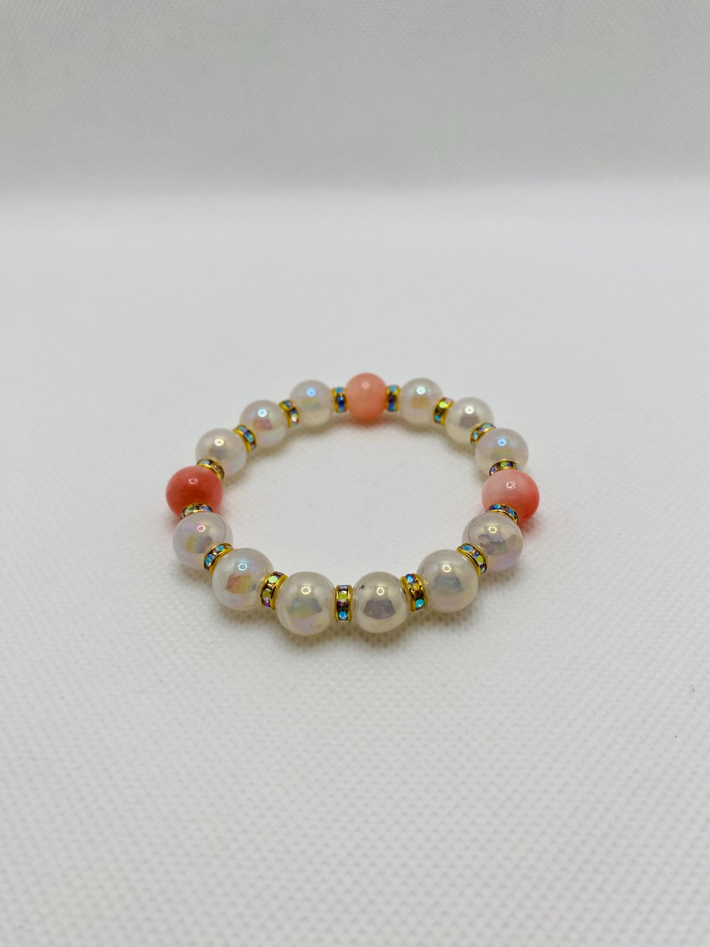 Snow Quartz & Pink Gemstone Bracelet: 18k Gold Plated Rondelles