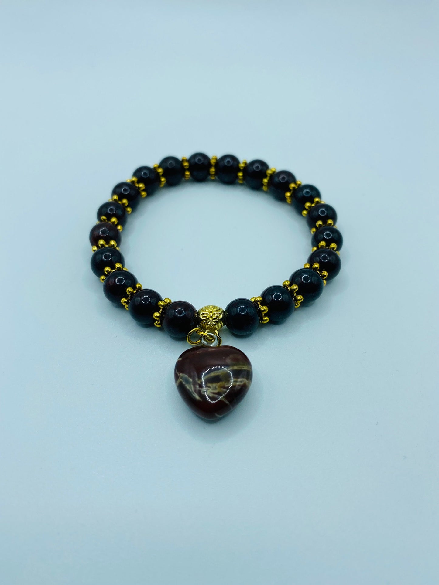 Poppy Jasper Heart Pendant Bracelet: Gold Accents, Gemstone Beads