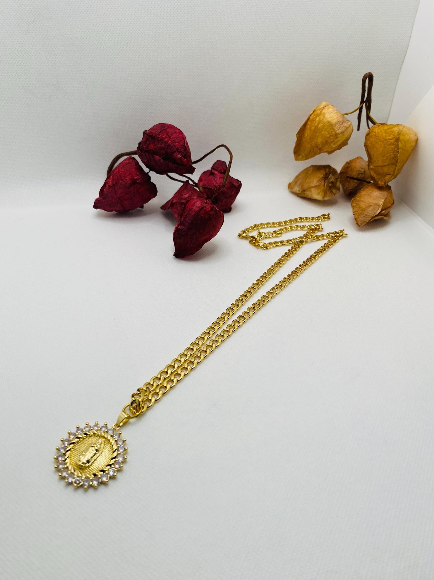 Virgin Mary Necklace: Gold Cuban Link Chain, Religious Jewelry