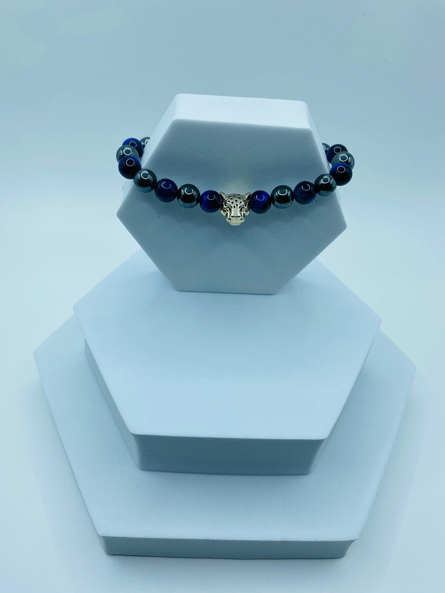 Tigers Eye & Hematite Bracelet with Silver Leopard Charm