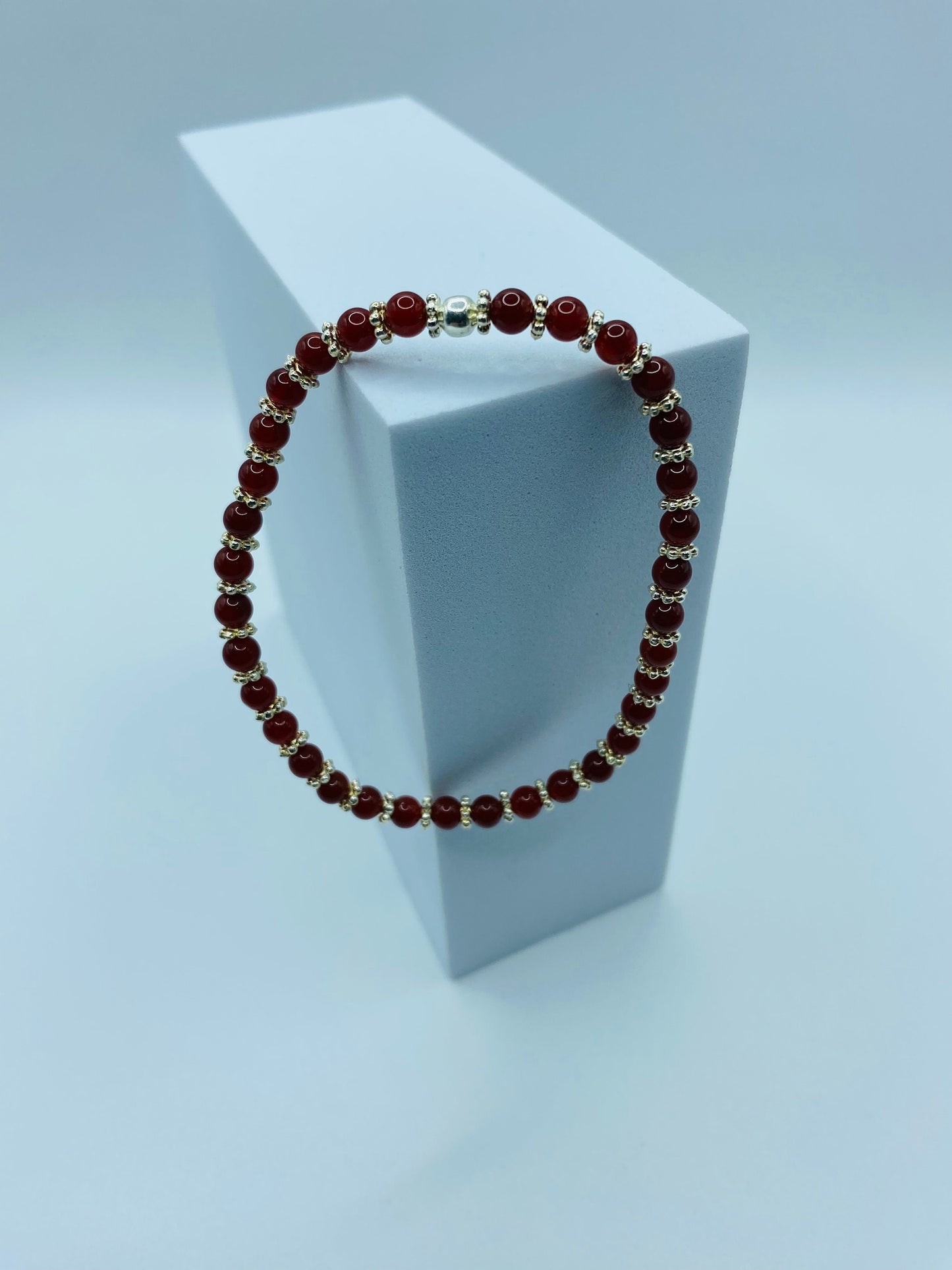 Garnet Bracelet: Silver Snowflake & Hematite Beaded Bracelet