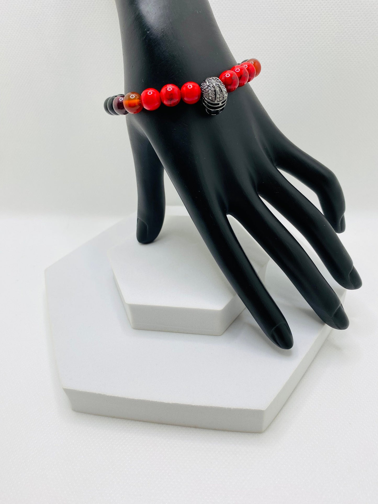 Atlanta Falcons Bracelet: Gemstone Bead Bracelet with Football Helmet