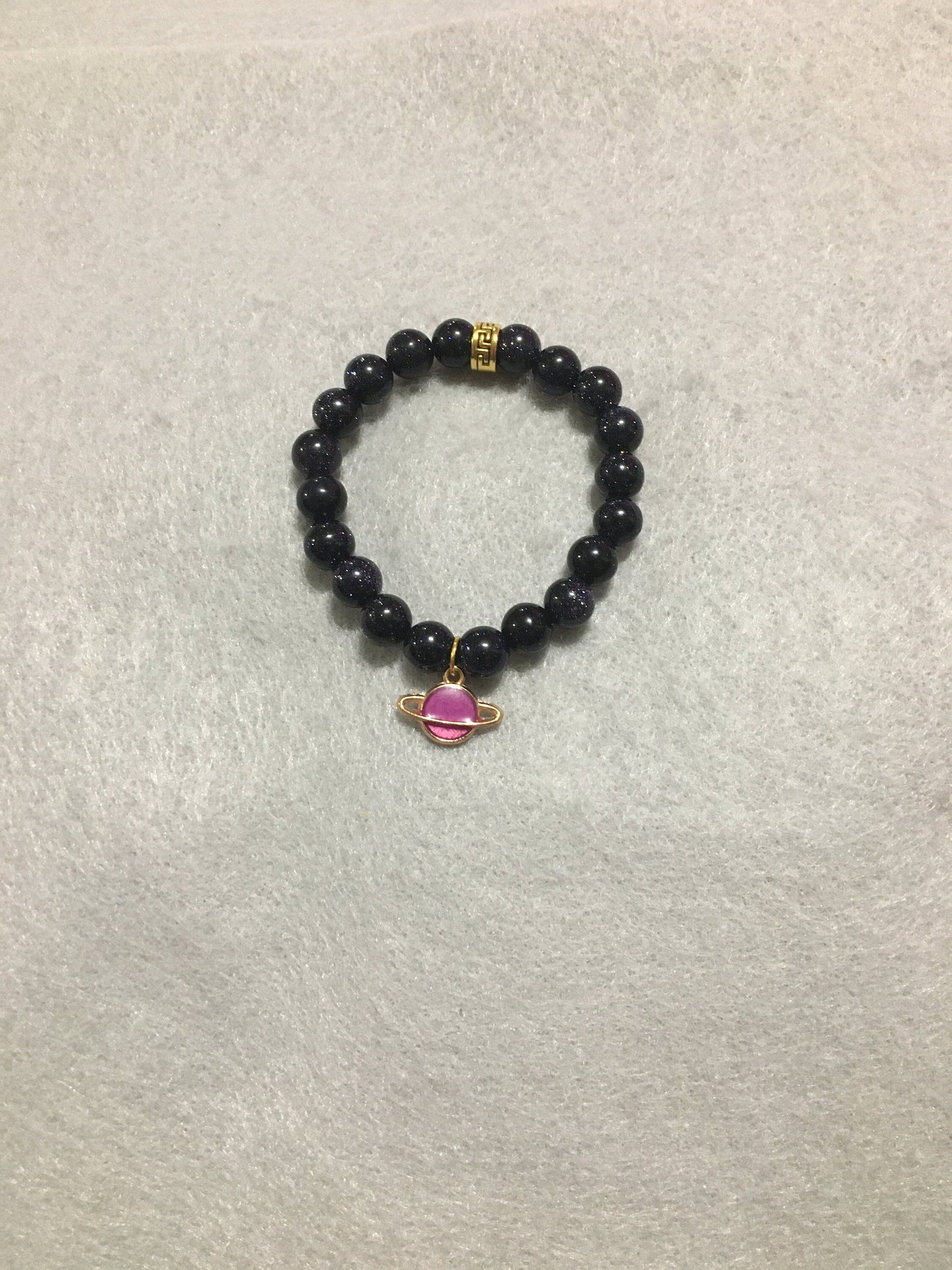 Saturn Charm Bracelet: Blue Goldstone Celestial Jewelry