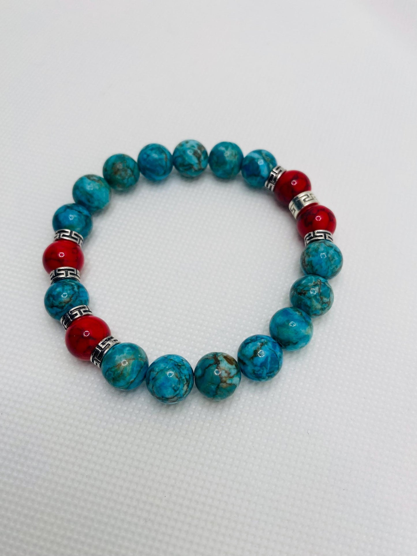 Turquoise & Red Gemstone Bracelet with Tibetan Spacers