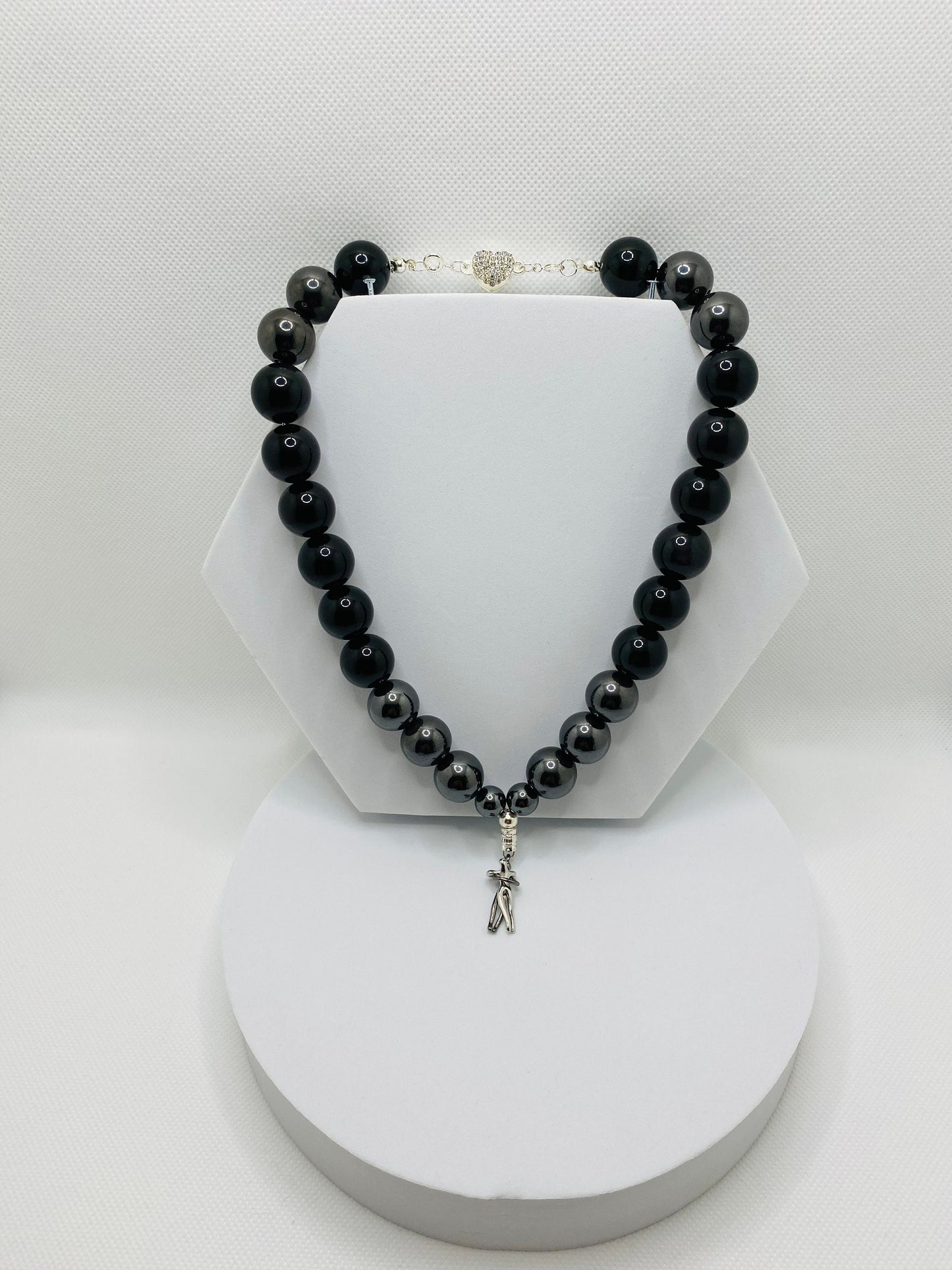 Black Obsidian & Hematite Necklace: Embrace Couple Charm