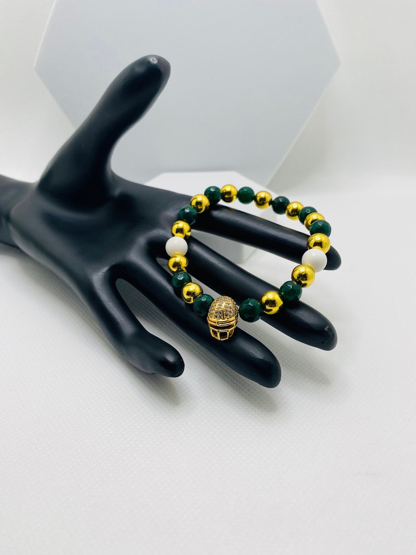 Green Bay Packers Bracelet: Jade, Hematite & Football Helmet
