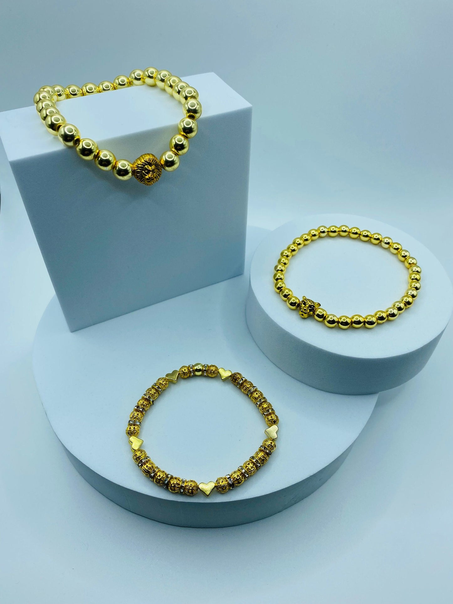 Gold Plated Heart Charm Bracelet: Rhinestone Beaded Jewelry