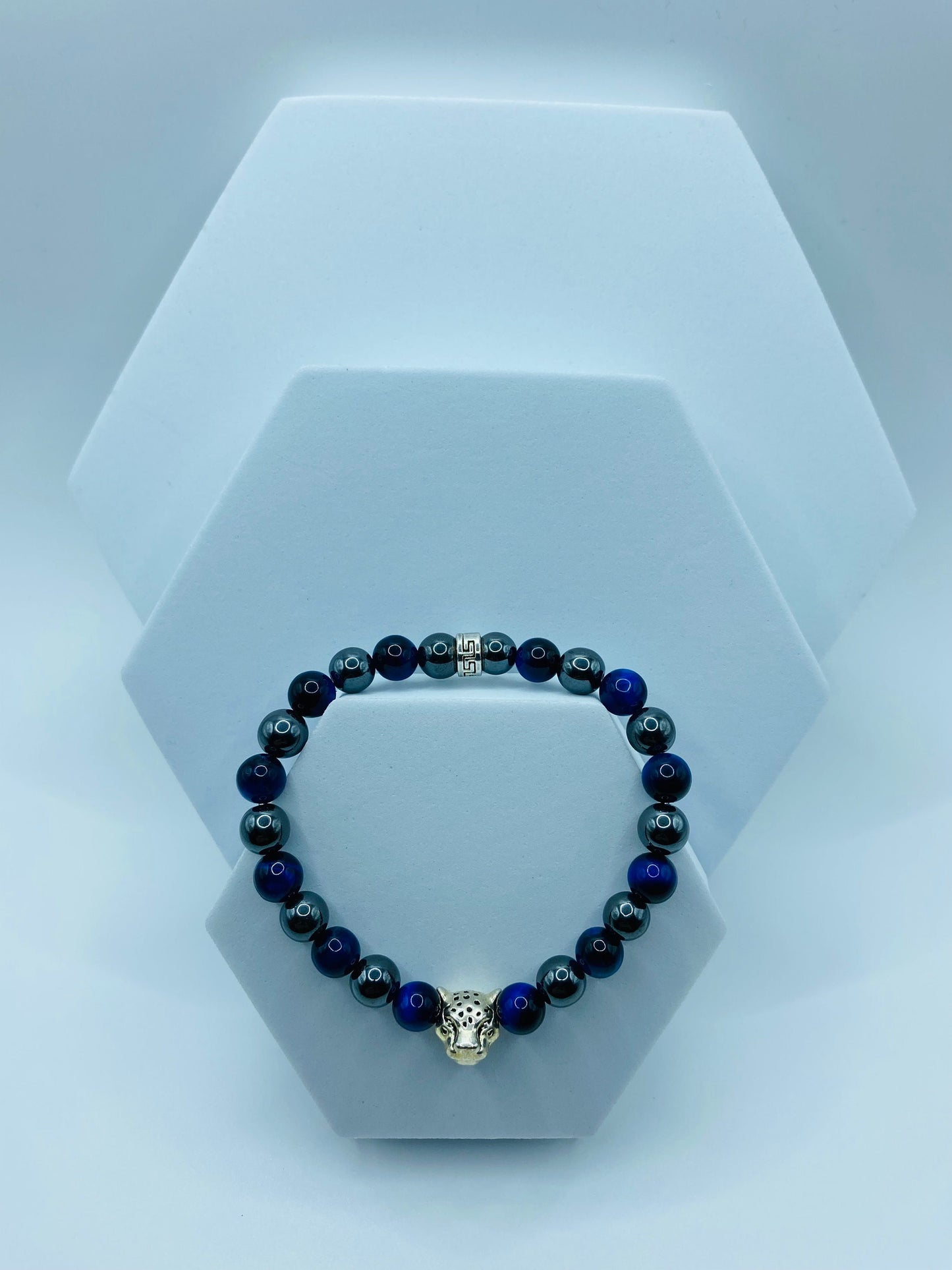 Tigers Eye & Hematite Bracelet with Silver Leopard Charm