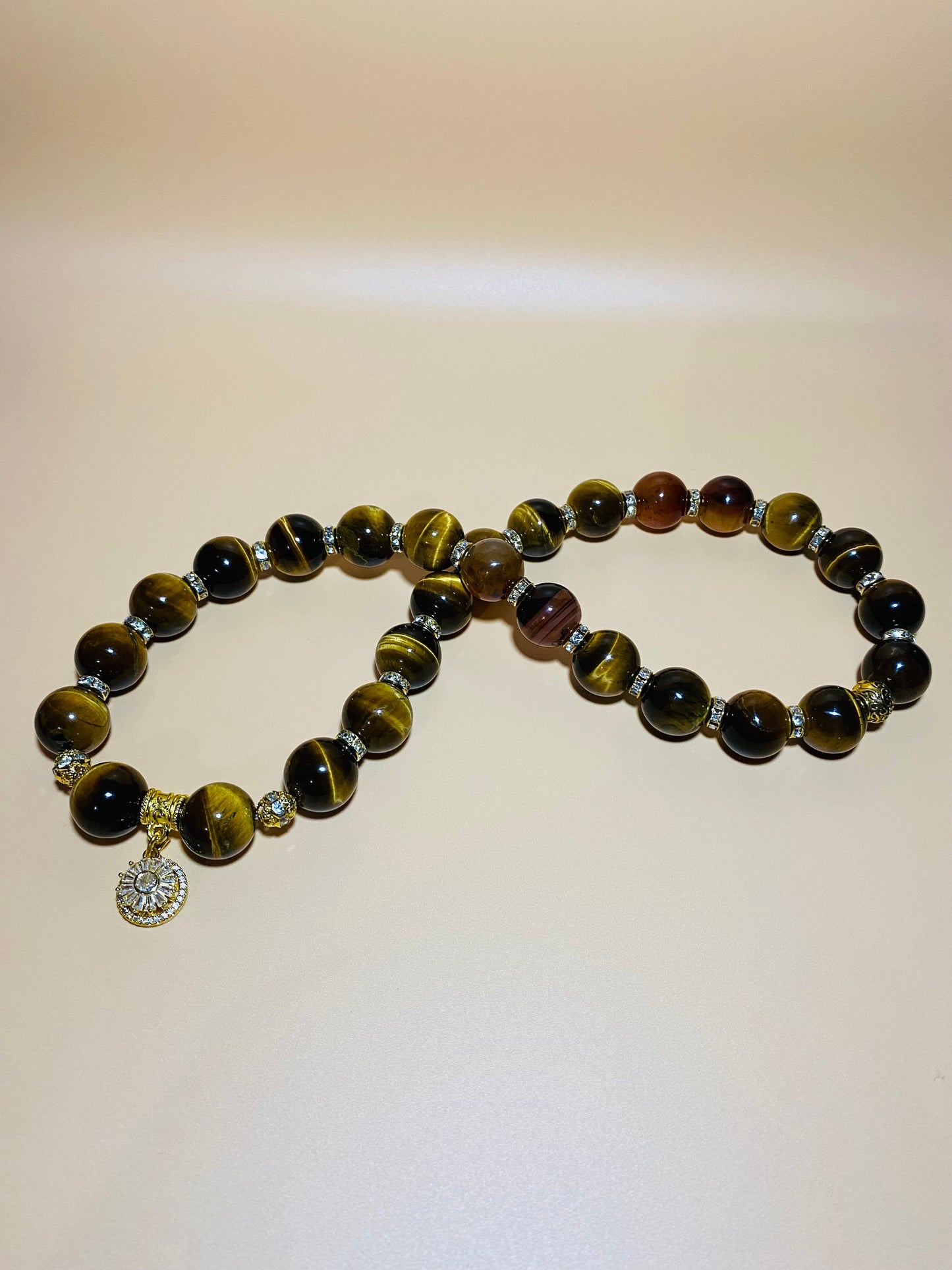 Tigers Eye Beaded Necklace with Gold Sunflower Charm