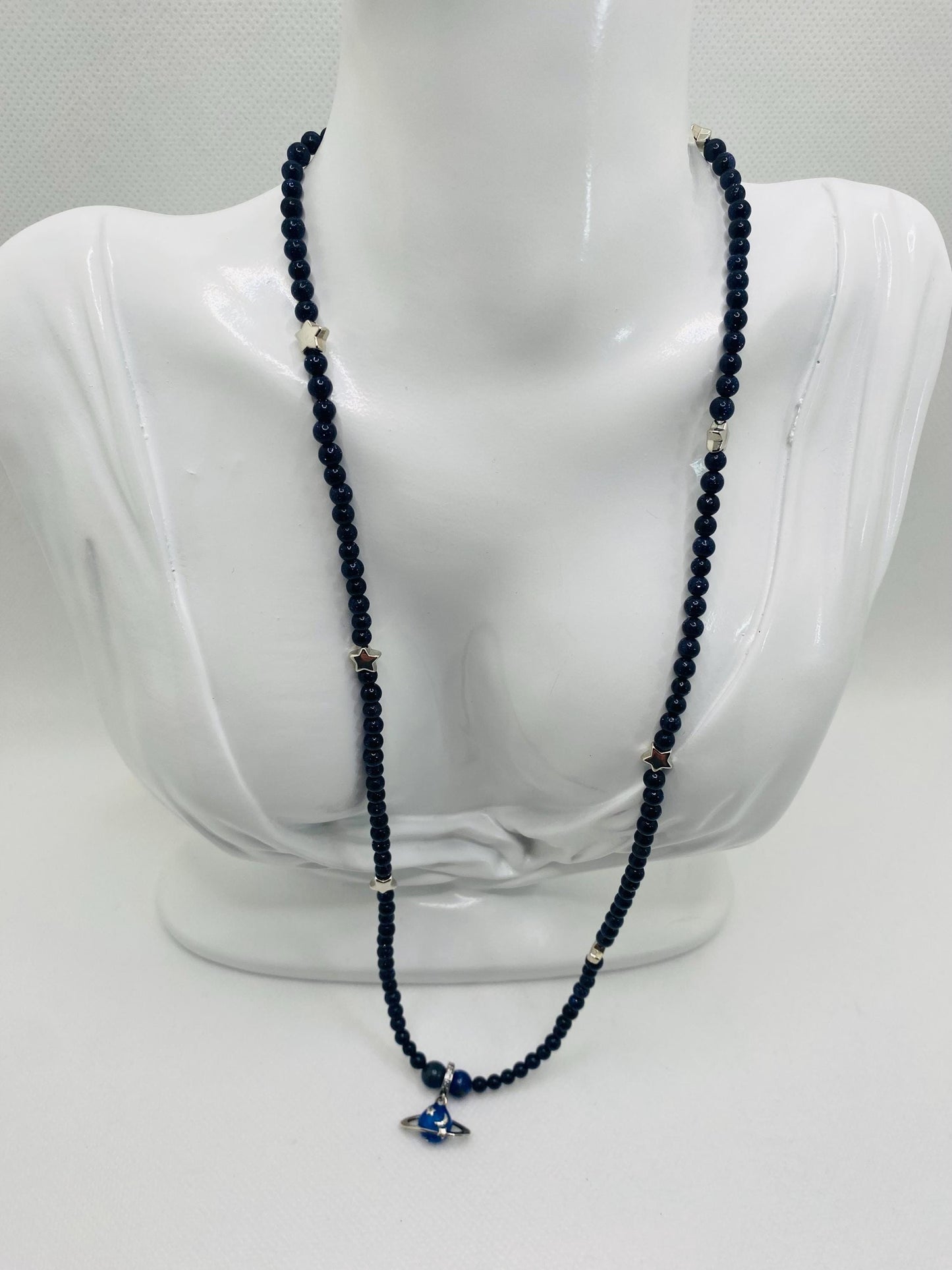 Saturn Necklace: Blue Goldstone Celestial Jewelry