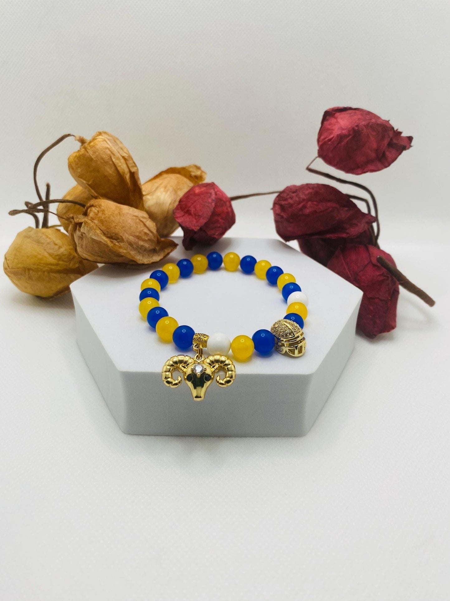 Los Angeles Rams Bracelet: Agate, Kyanite & Jade Gemstone Beads