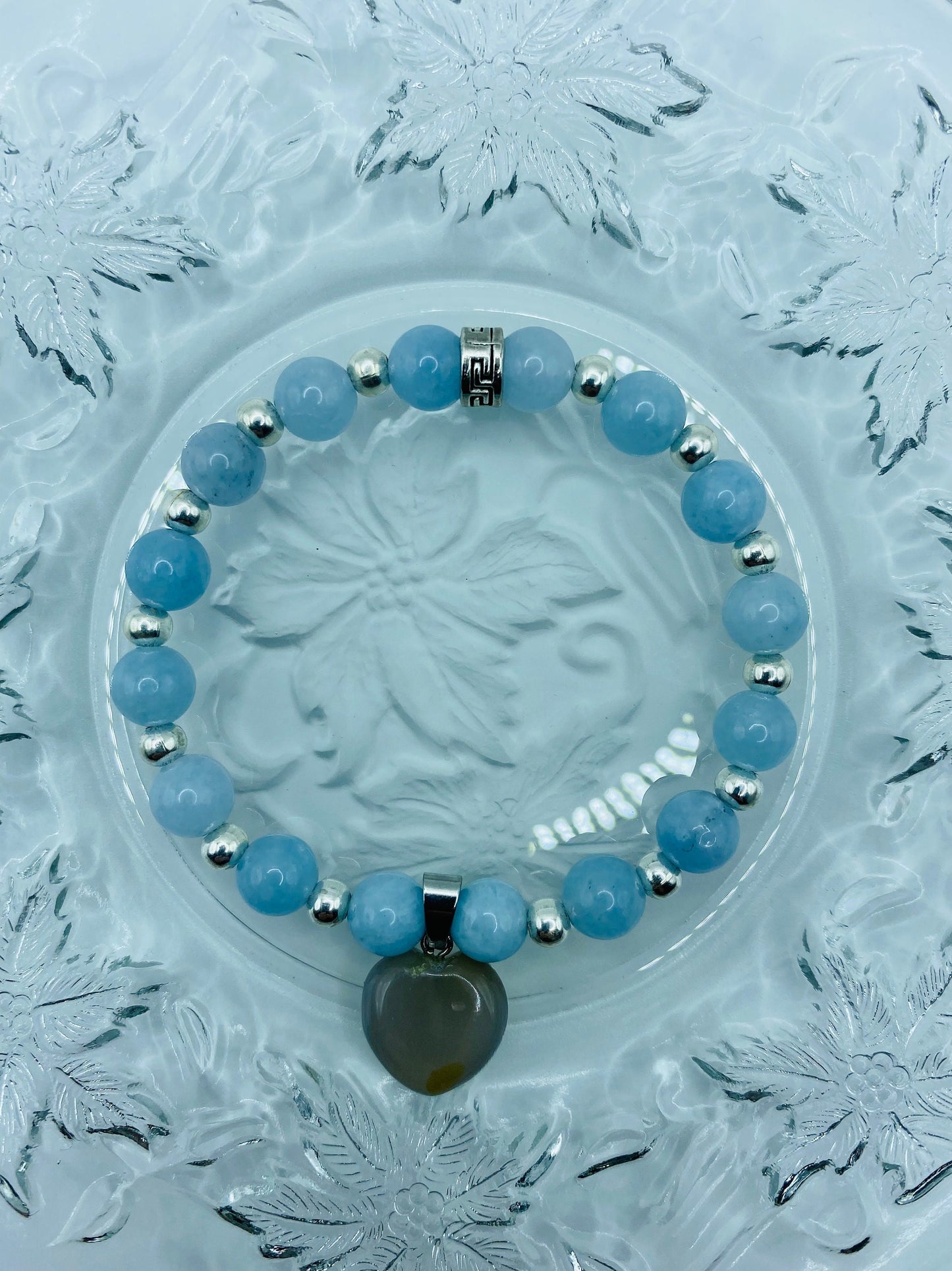 Aquamarine Bracelet with Smoky Quartz Heart: Handmade Gemstone Jewelry