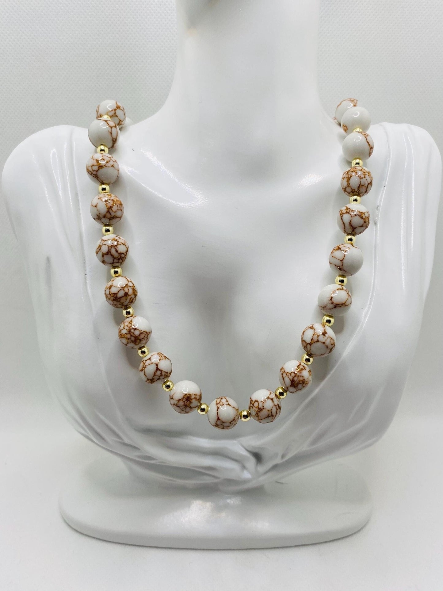 Howlite Gemstone Necklace: Gold Hematite Beaded Jewelry
