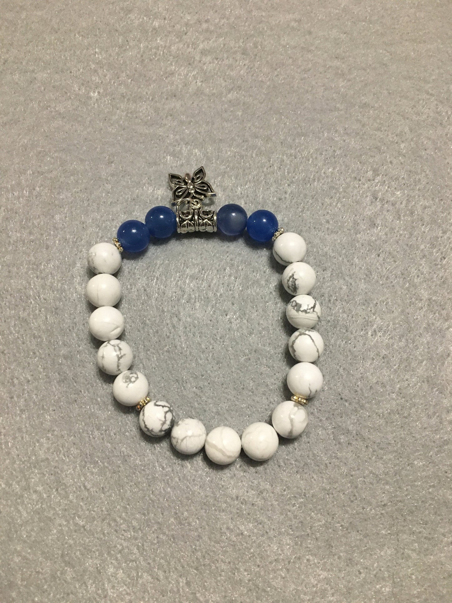 Butterfly Charm Bracelet: Blue Lace Agate & Howlite Gemstone Beads