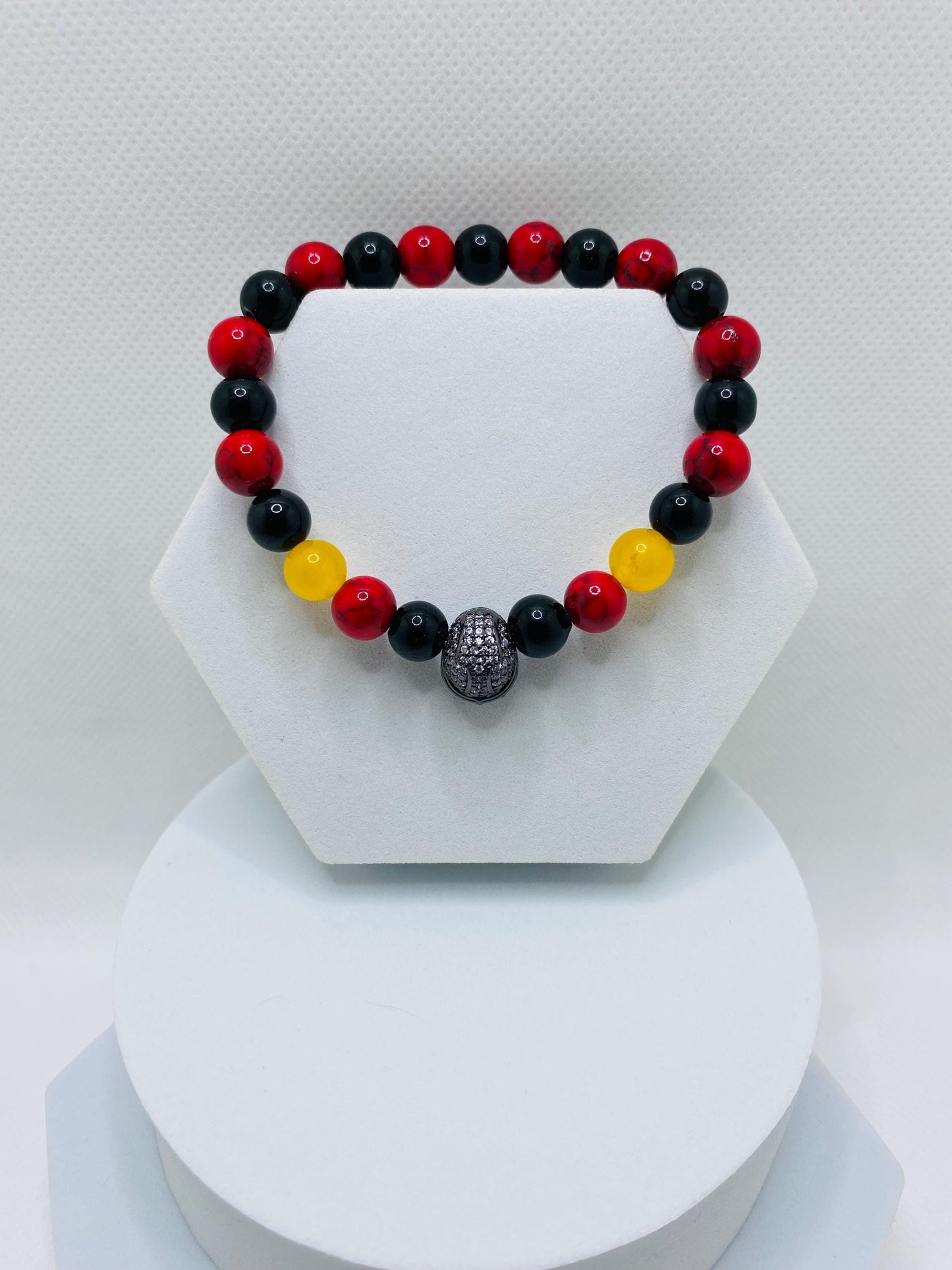 Arizona Cardinals Bracelet: Gemstone Beads with Football Helmet Charm
