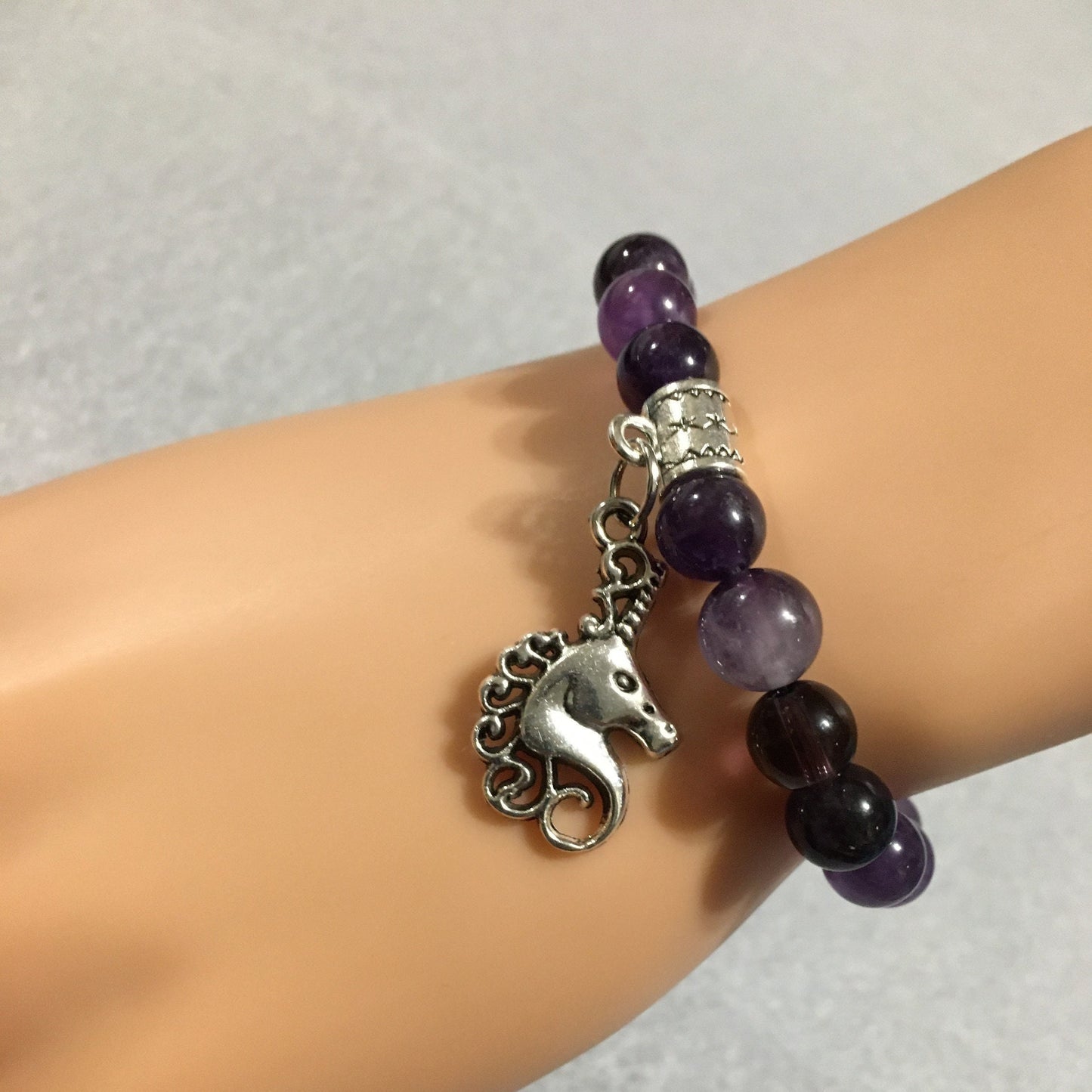 Unicorn Jewelry Charm Bracelet with Amethyst Gemstone Beads - Once Upon a Time - Gifts for Girls