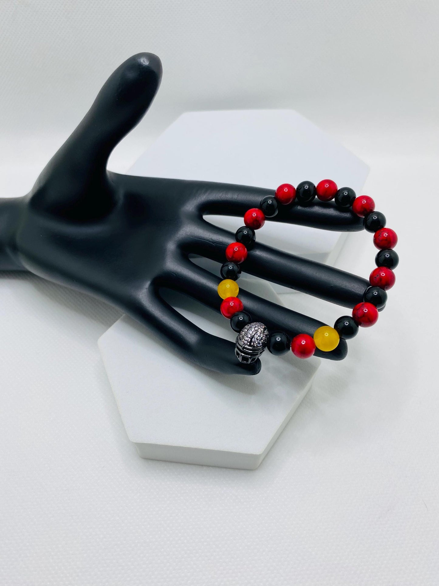 Arizona Cardinals Bracelet: Gemstone Beads with Football Helmet Charm