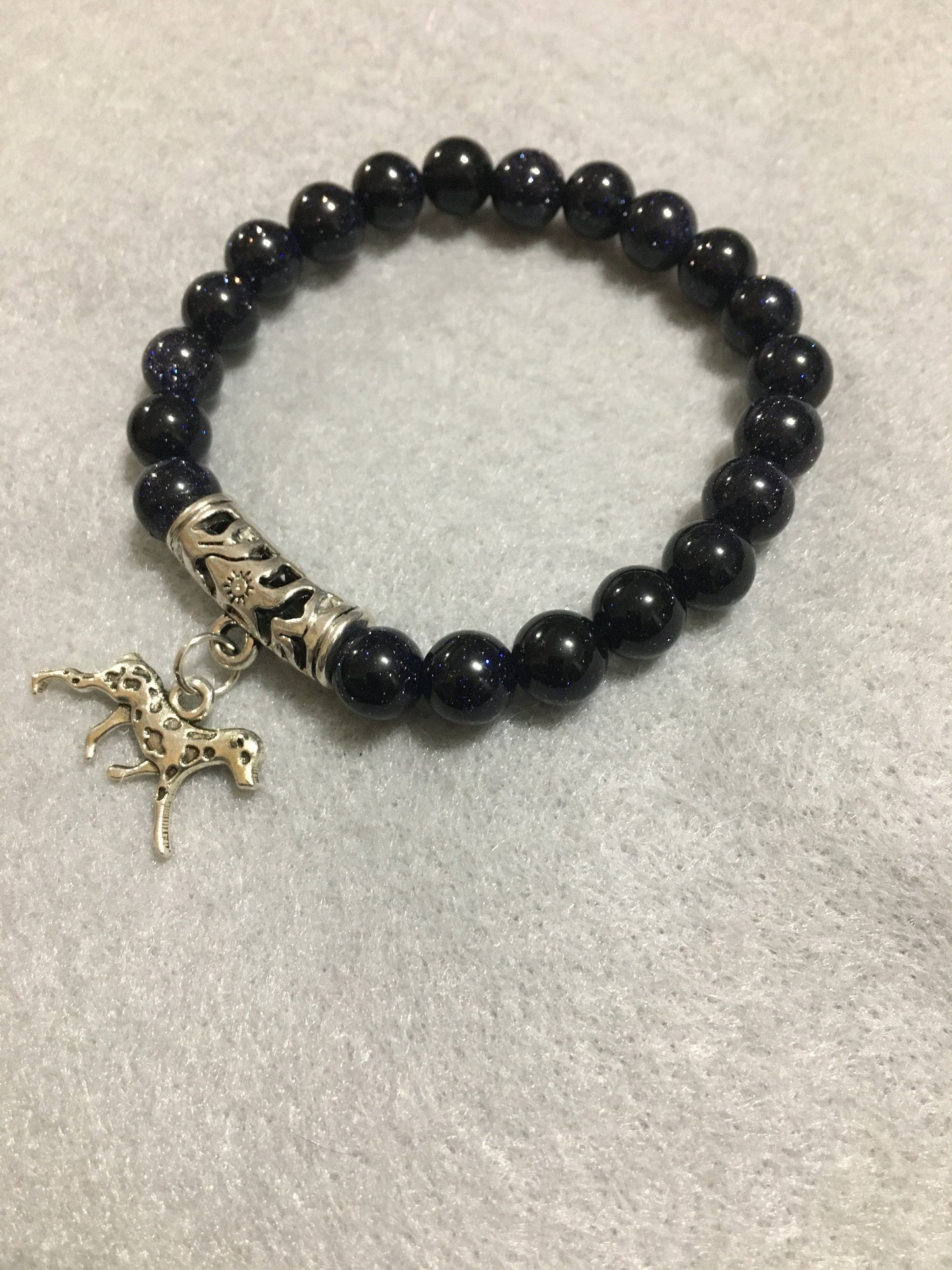 Dalmatian Dog Memorial Bracelet: Blue Sandstone Gemstone Beads, Dog Lover Gift
