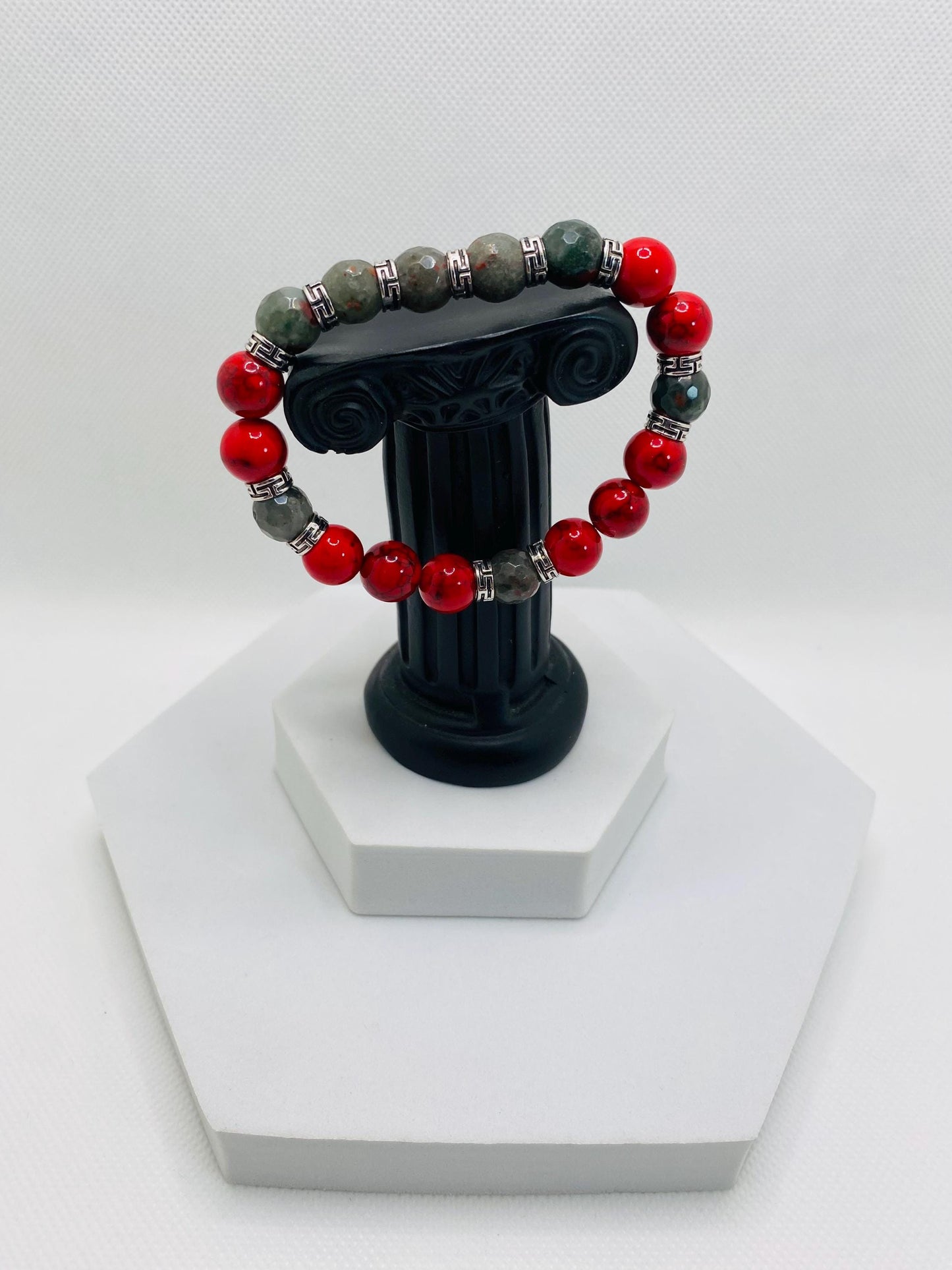 Men's Beaded Bracelet: Turquoise, African Jasper & Tibetan Spacers