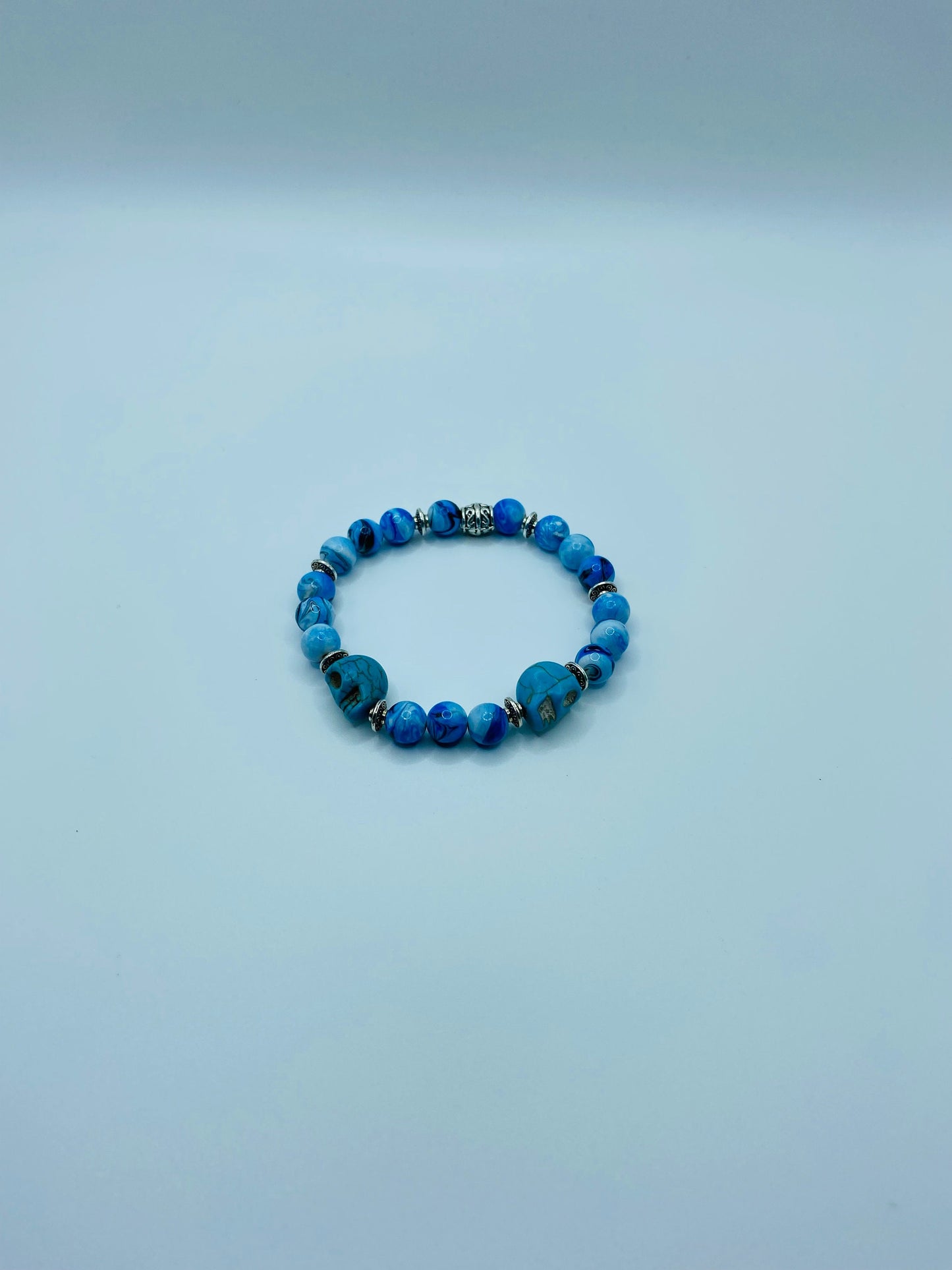 Dia de Los Muertos Bracelet: Turquoise Skull Beads, Halloween Jewelry
