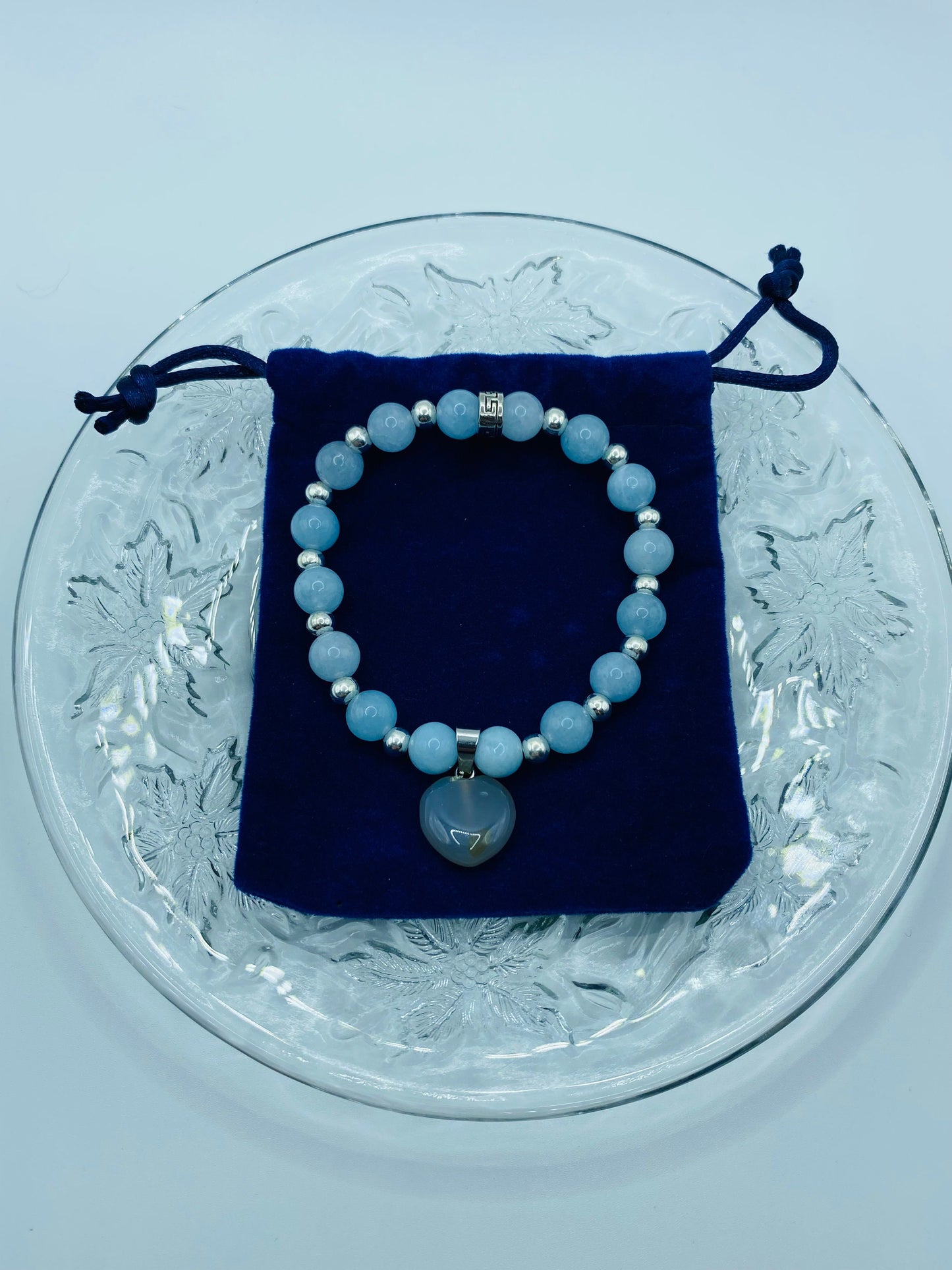 Aquamarine Bracelet with Smoky Quartz Heart: Handmade Gemstone Jewelry