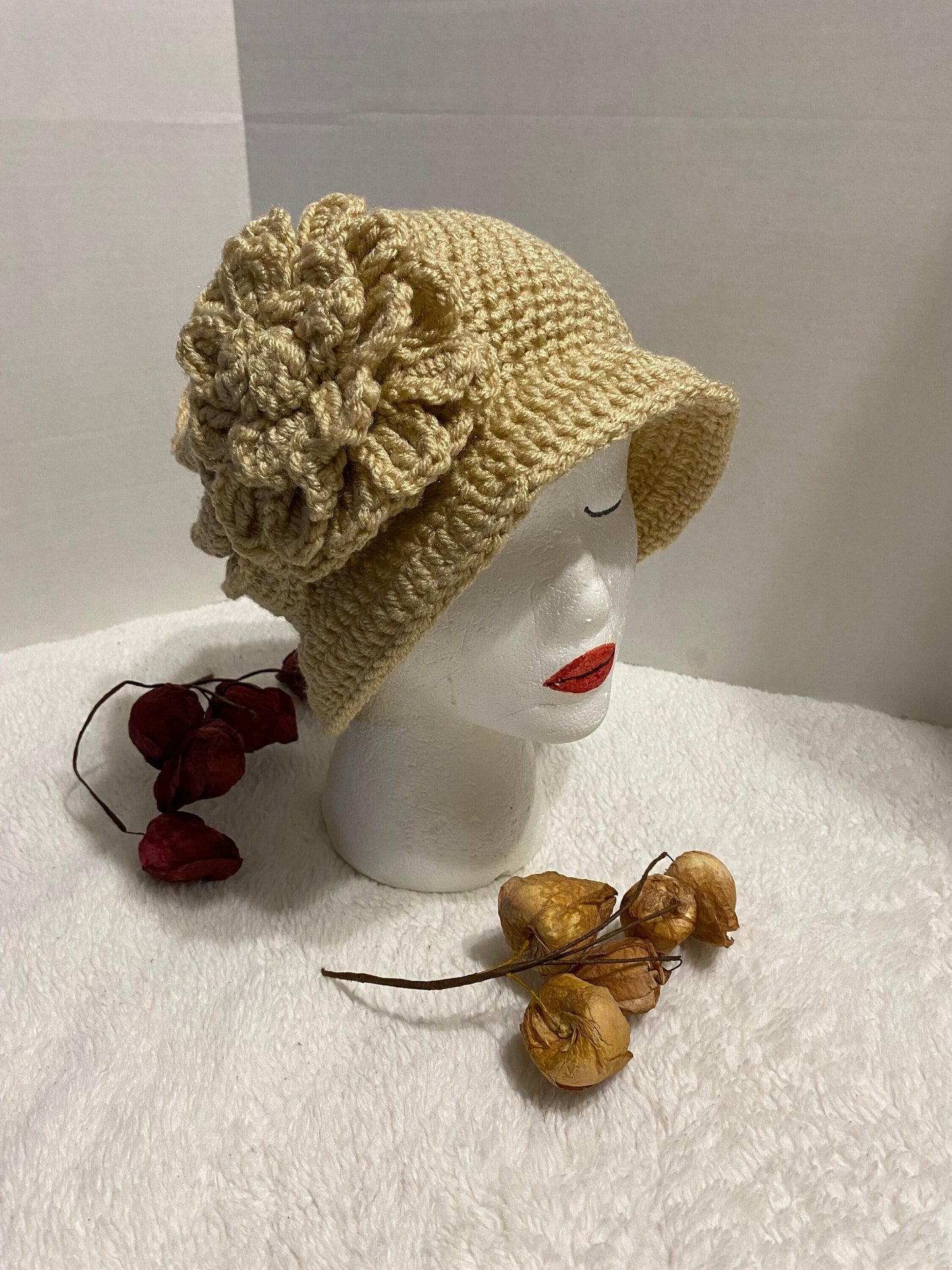 Handmade Crochet Flower Hat: Women's Acrylic Beanie