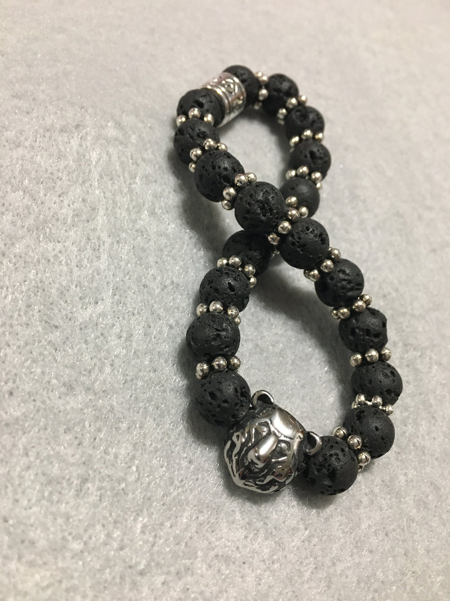 Chicago Bears Lava Rock Bracelet: Stainless Steel Bear Charm