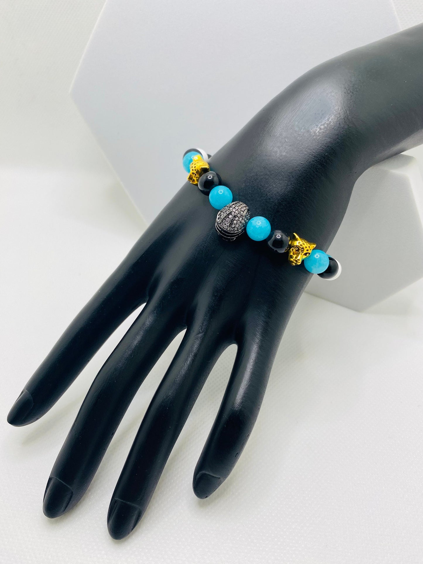 Mens Bracelet Jacksonville Jaguars Custom Jewelry with Football Helmet & Natural Gemstone Beads