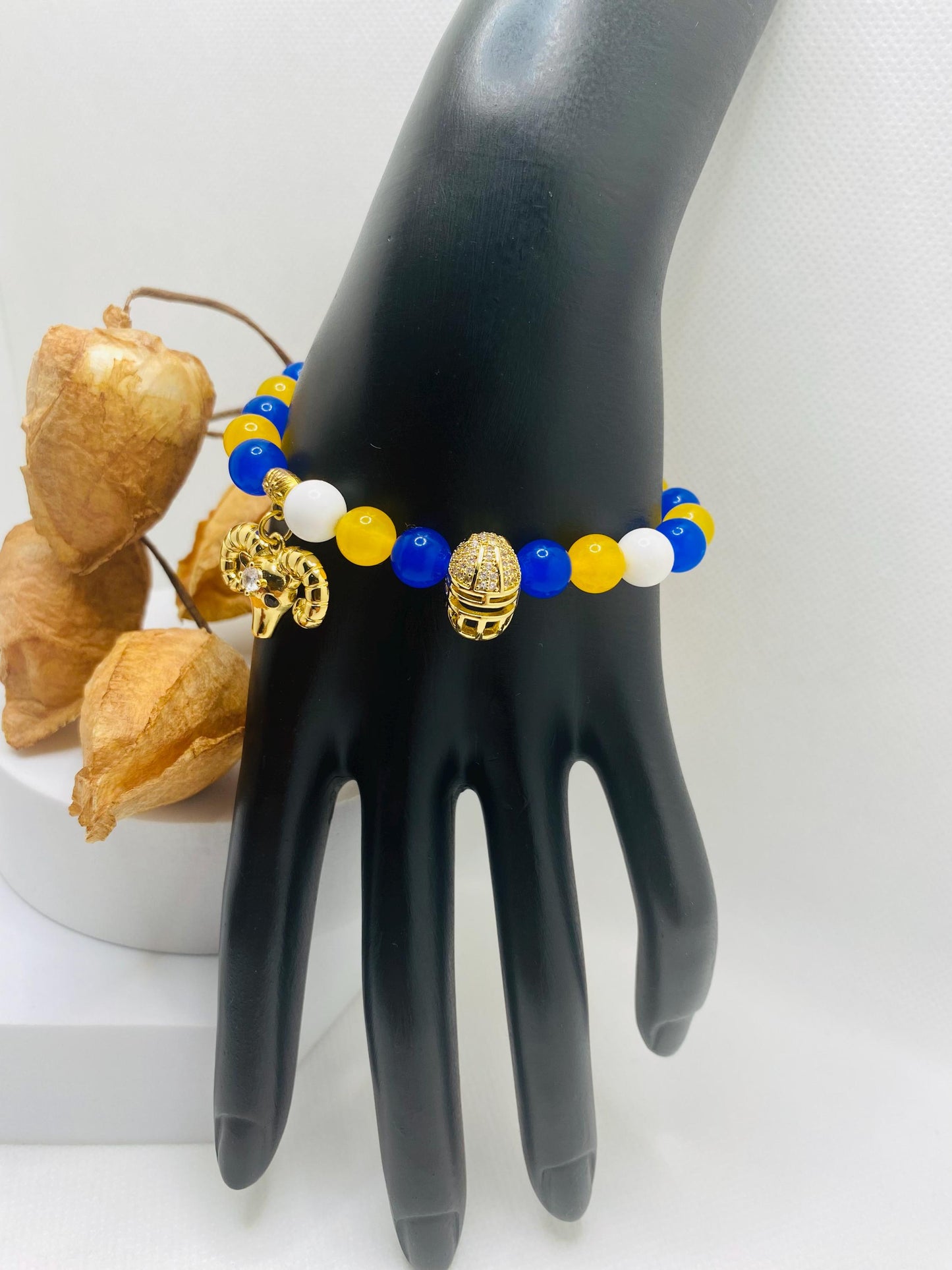 Los Angeles Rams Bracelet: Agate, Kyanite & Jade Gemstone Beads