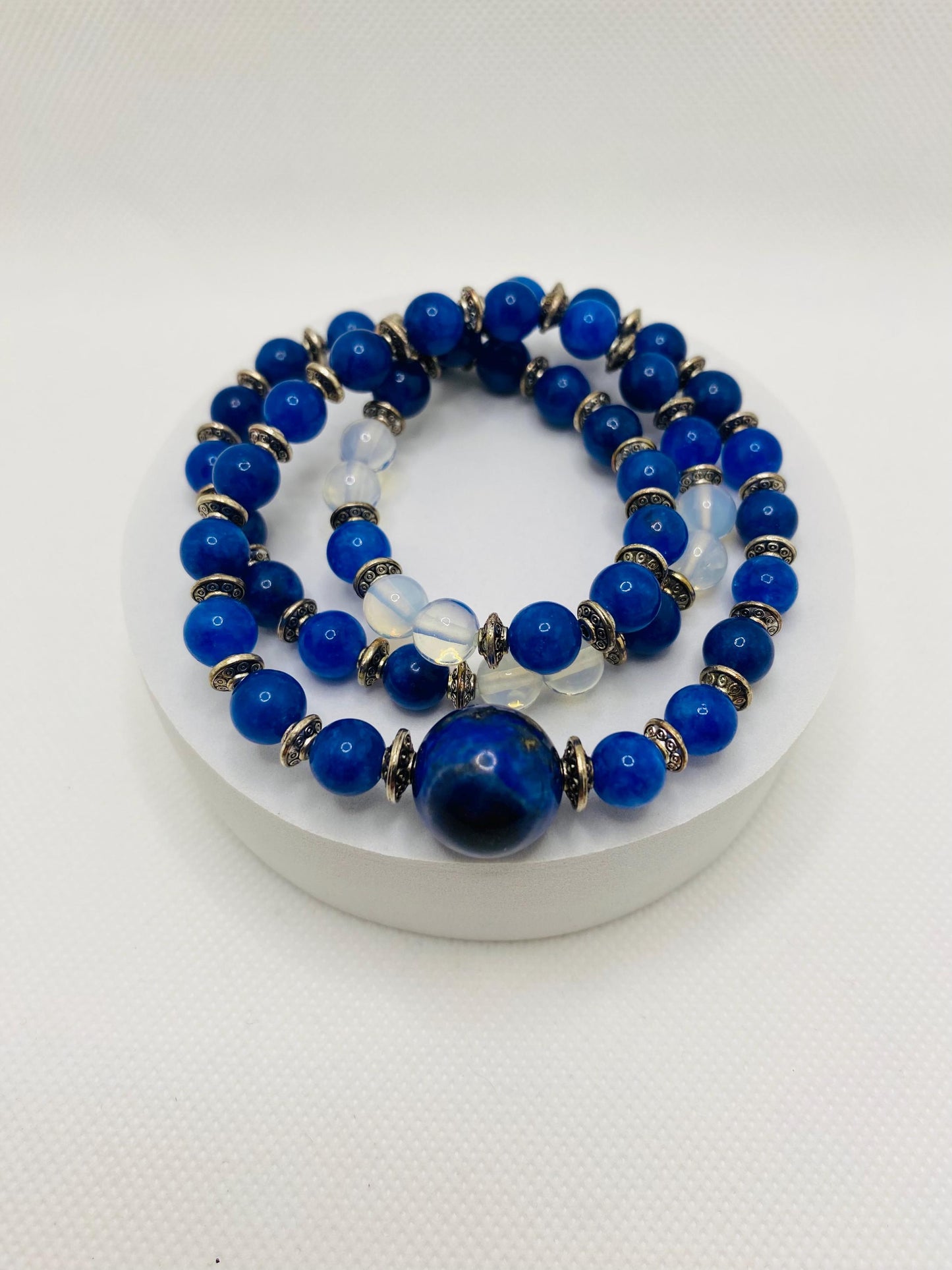 Handmade Lapis Lazuli Beaded Necklace with Silver Spacers