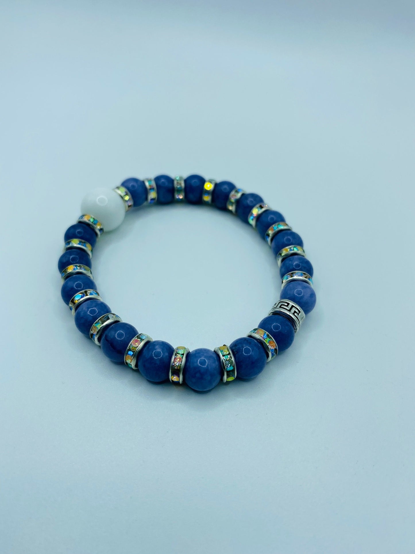 Lavender Jade Bracelet: Porcelain Bead, Rhinestone Rondelles, Handmade