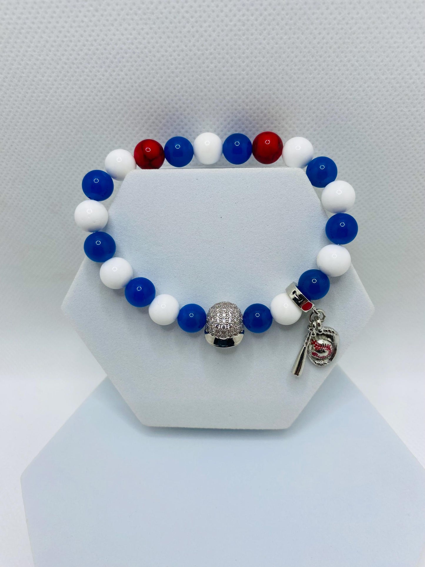 Los Angeles Dodgers Bracelet: Gemstone Beads & Baseball Charms