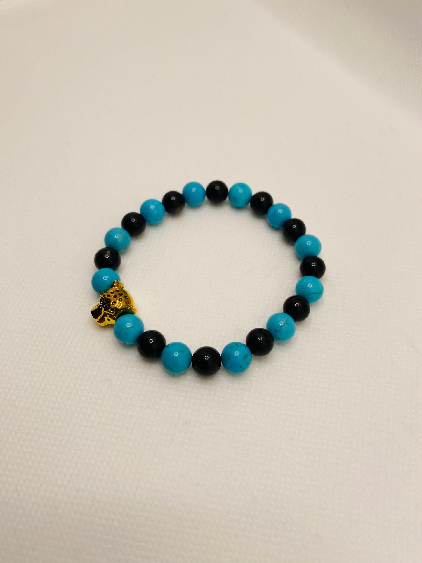 Jacksonville Jaguars Bracelet: Jade & Onyx Gemstone Beads with Gold Jaguar Charm