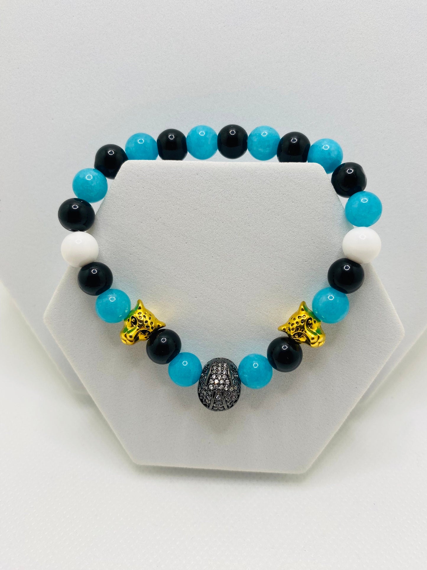 Mens Bracelet Jacksonville Jaguars Custom Jewelry with Football Helmet & Natural Gemstone Beads