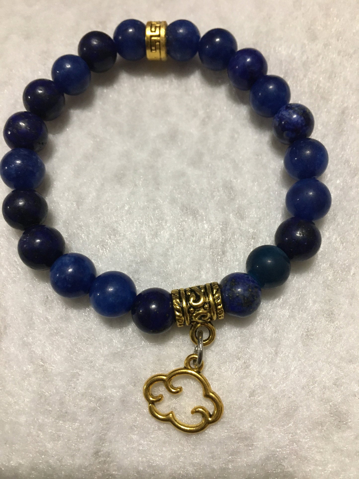 Lapis Lazuli Gemstone Bracelet with Gold Cloud Charm - Handmade