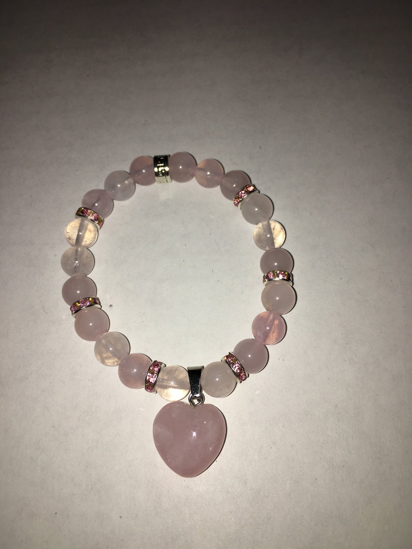 Rose Quartz Heart Necklace & Bracelet Set: Beaded Gemstone Jewelry