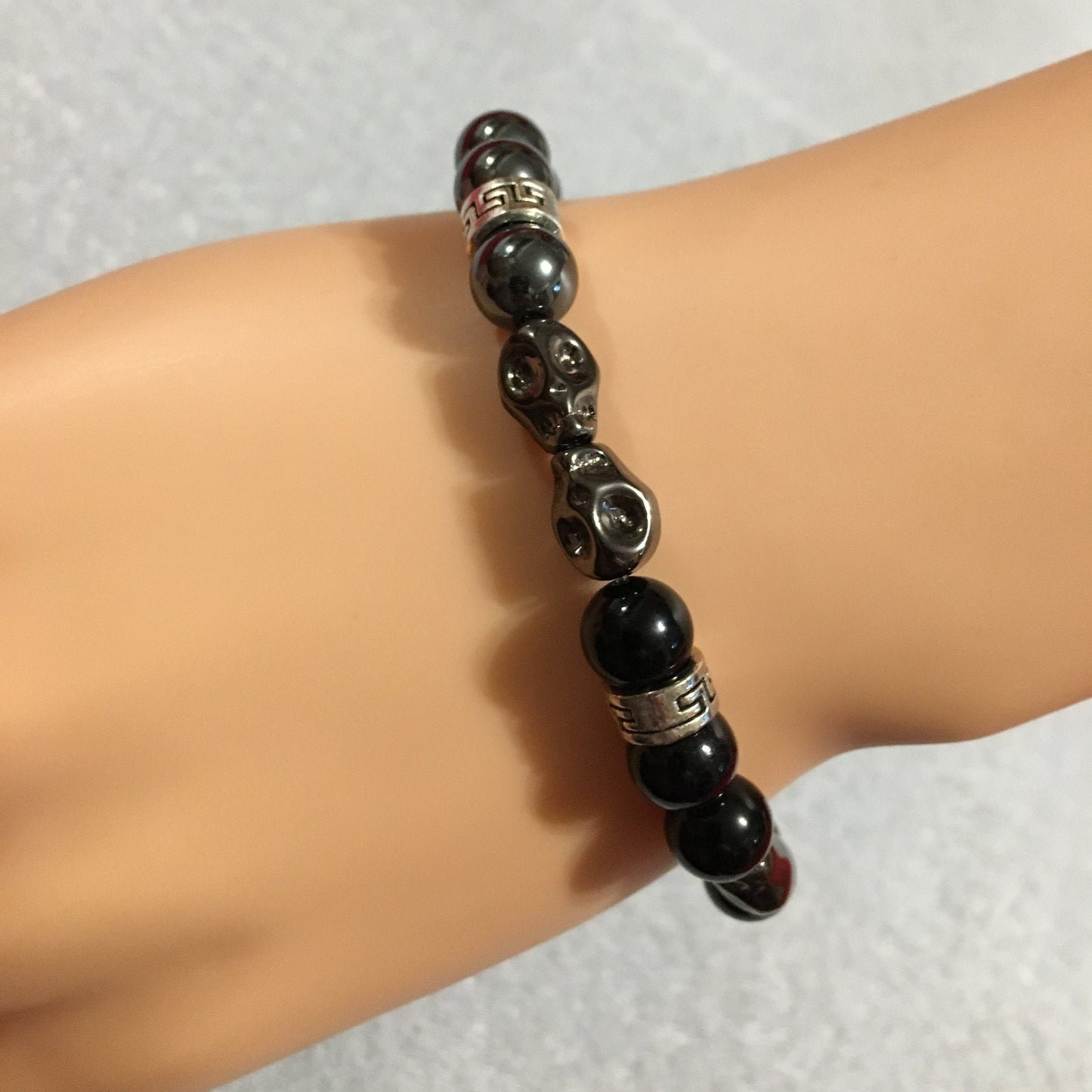 Mens Bracelet Day of the Dead Handmade Jewelry, Goth Jewelry with Natural Gemstone Beads, Gift for Men