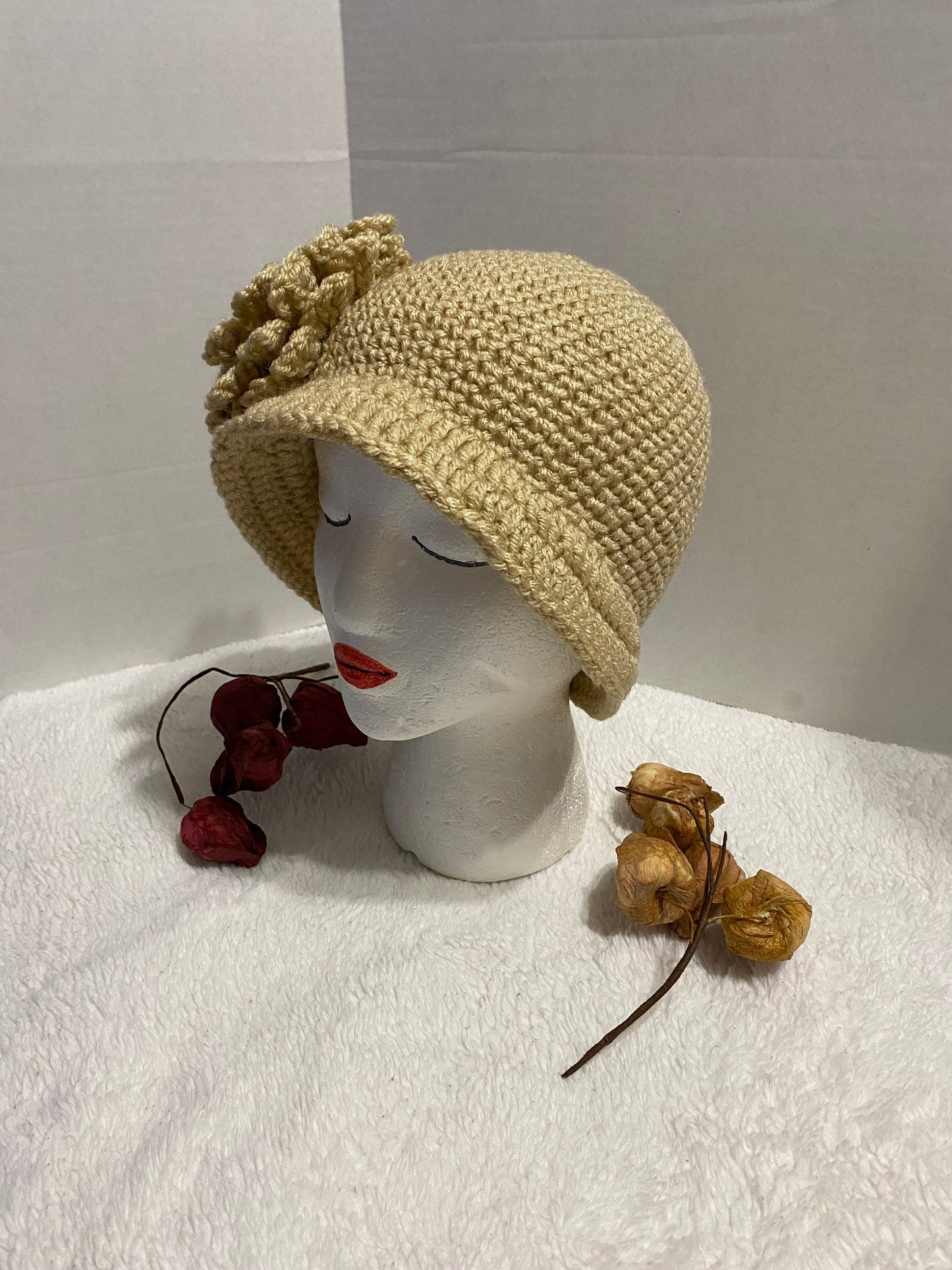 Handmade Crochet Flower Hat: Women's Acrylic Beanie