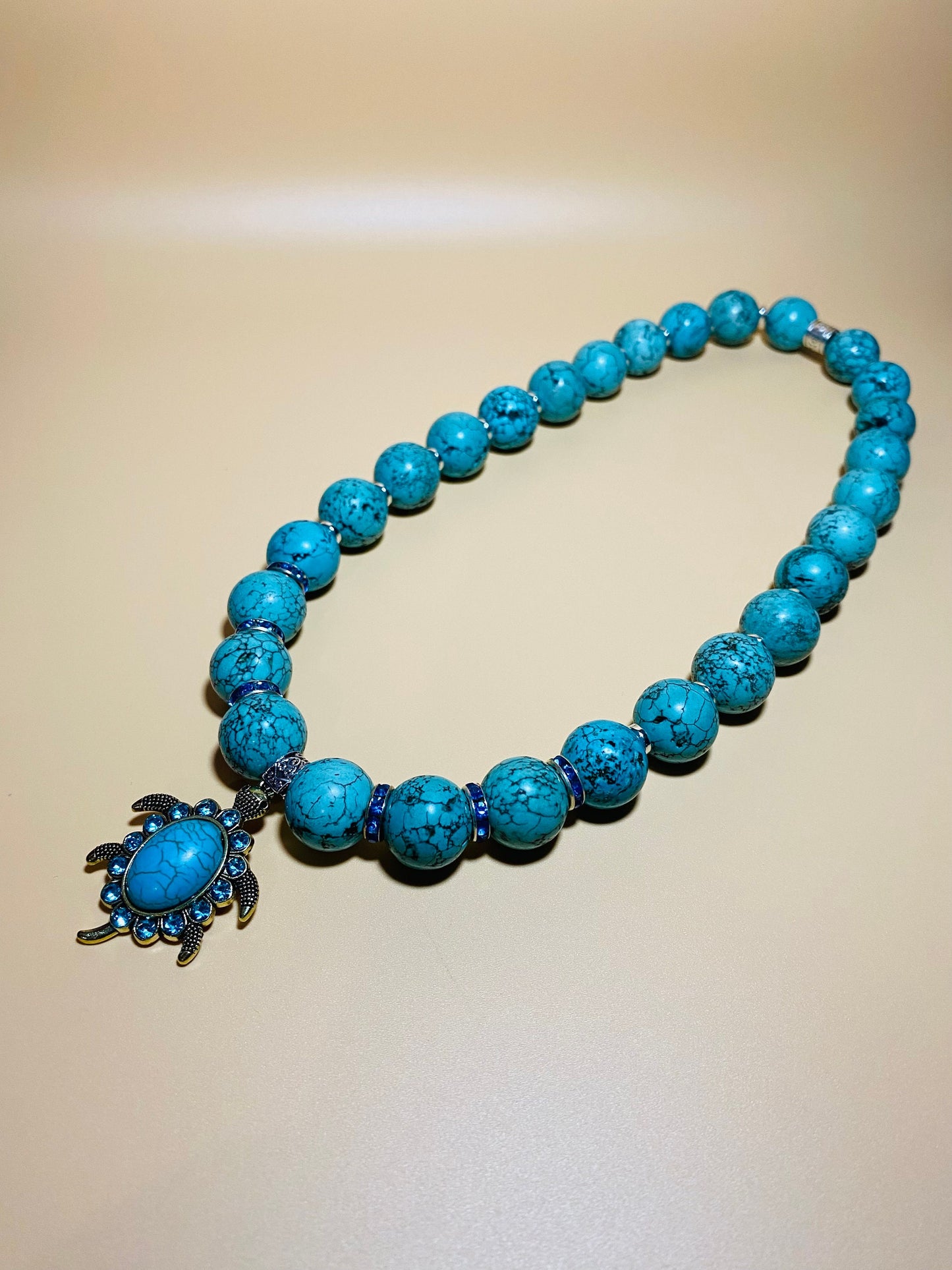 Turquoise Sea Turtle Necklace: Rhinestone Pendant, Boho Jewelry
