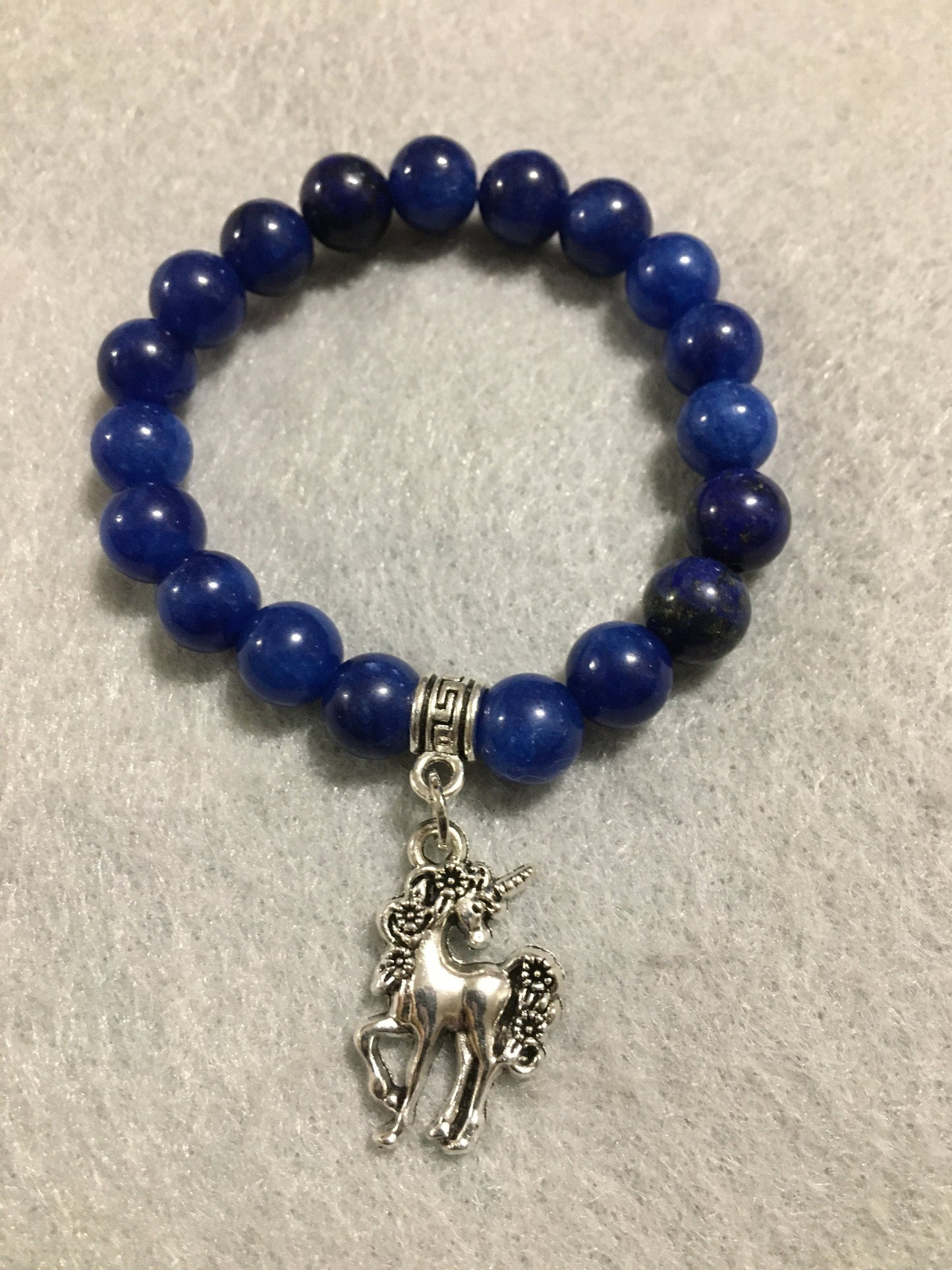 Lapis Lazuli Unicorn Charm Bracelet: Antique Silver, Handmade