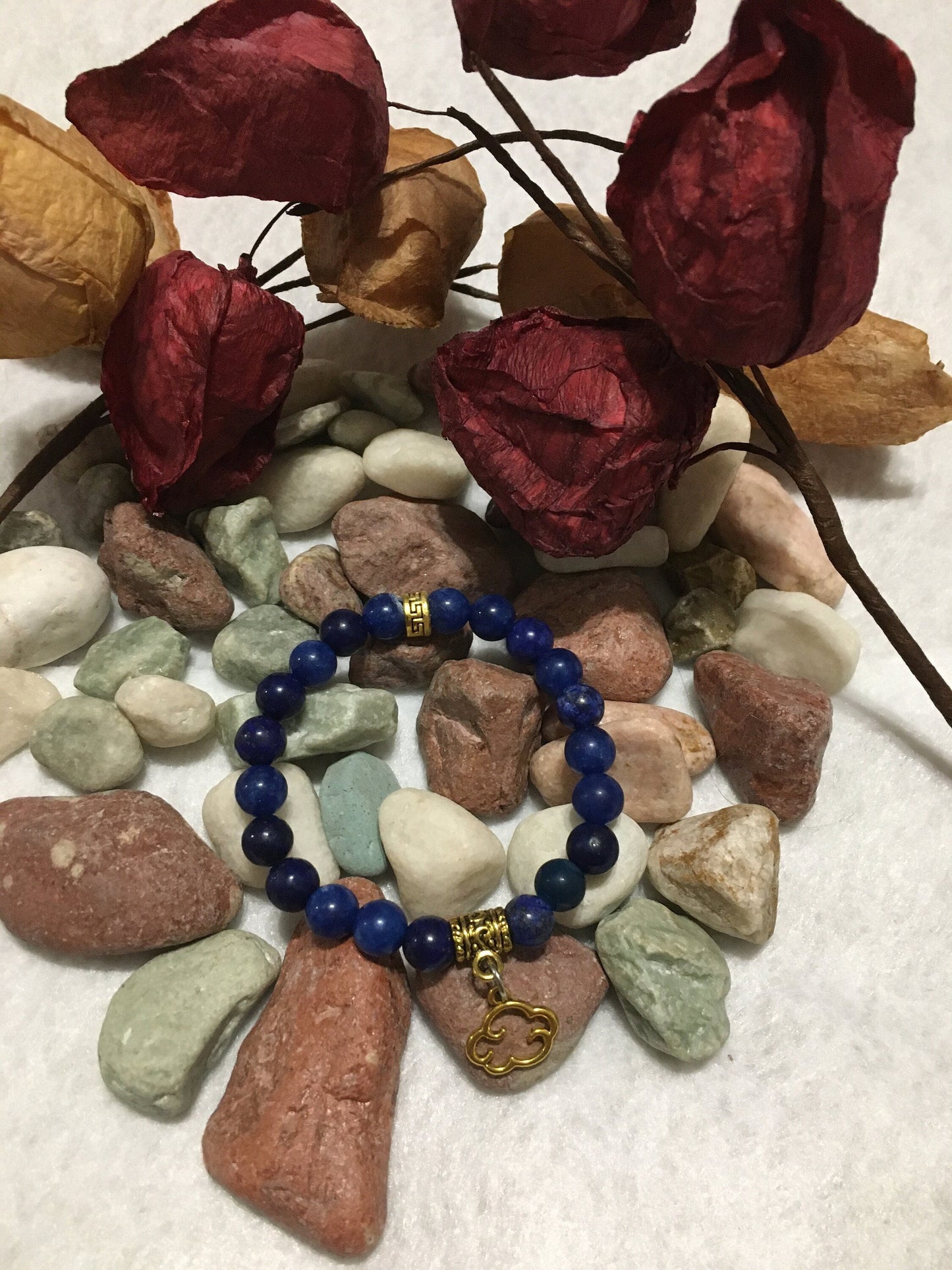 Lapis Lazuli Gemstone Bracelet with Gold Cloud Charm - Handmade