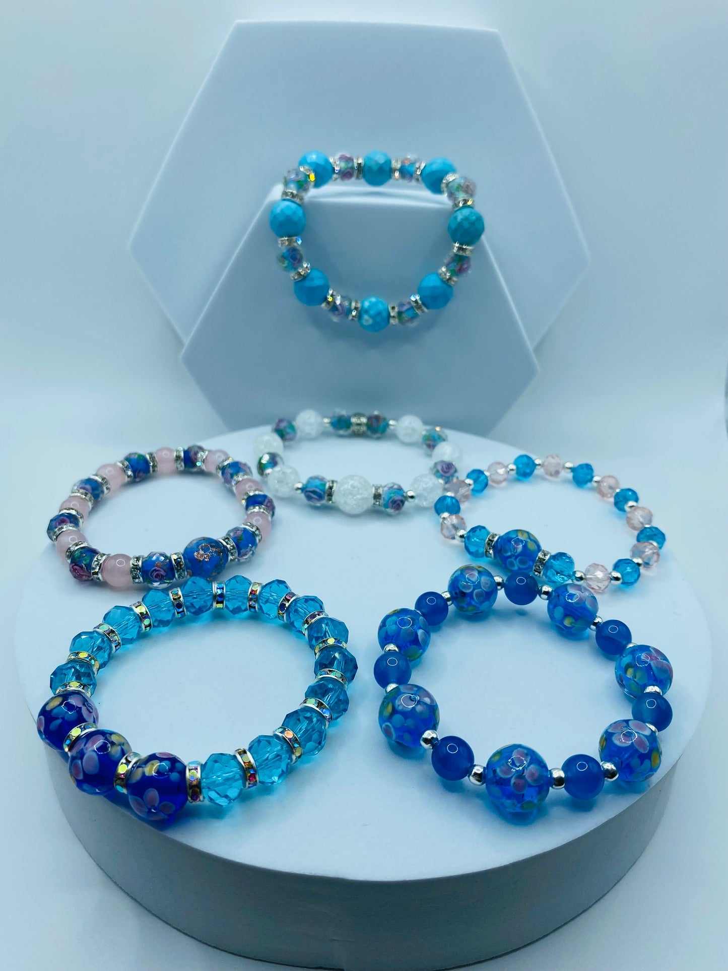 Turquoise Bracelet Custom Jewelry with Lampwork Flower Glass Beads - Mens Bracelet - Bracelets for Women